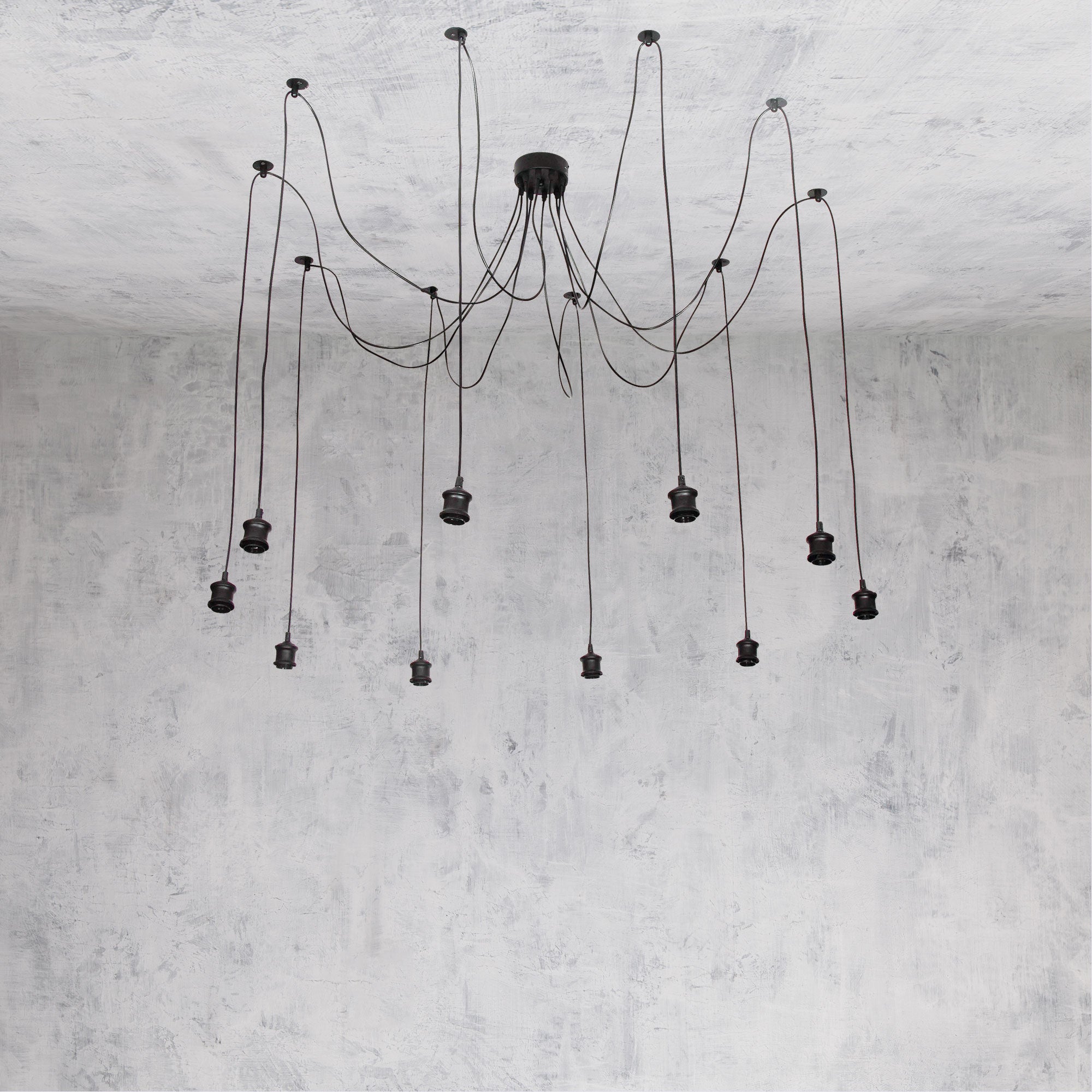 Rockby Black 10 Light E27 Dropper Style Pendant