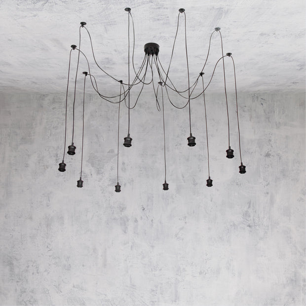 Rockby Black 10 Light E27 Dropper Style Pendant