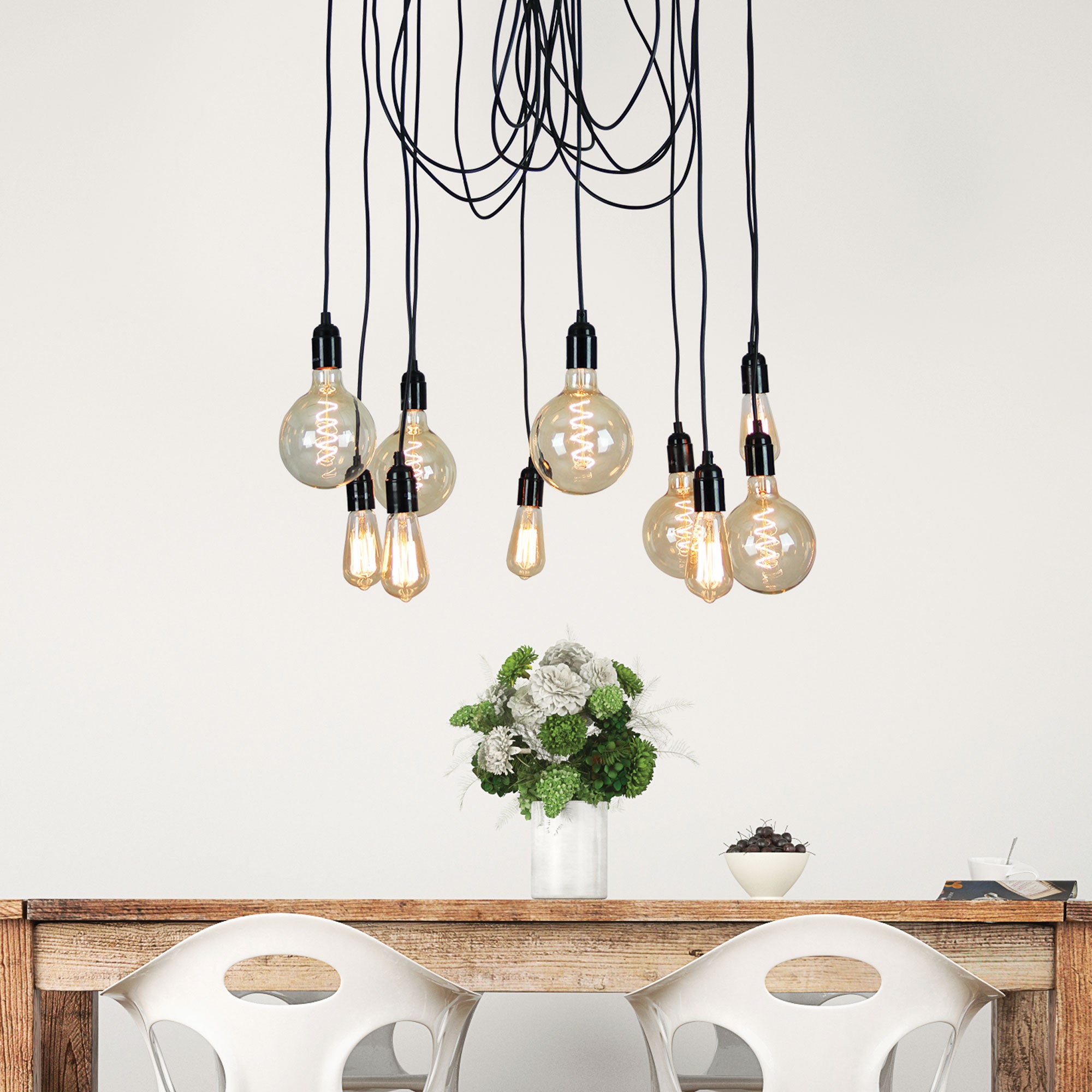 Philly Black 10 Light E27 Retro Industrial Multi Suspension