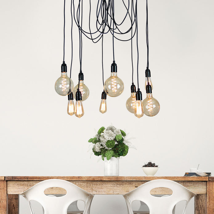 Philly Black 10 Light E27 Retro Industrial Multi Suspension