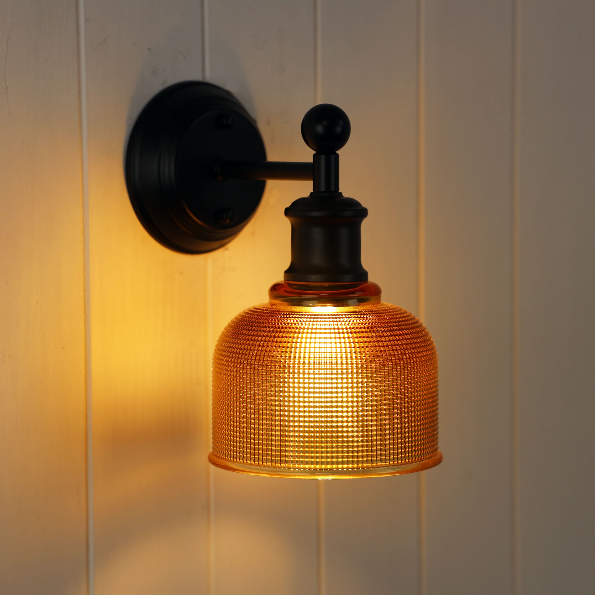 Brighton Black & Amber Glass E27 Wall Light