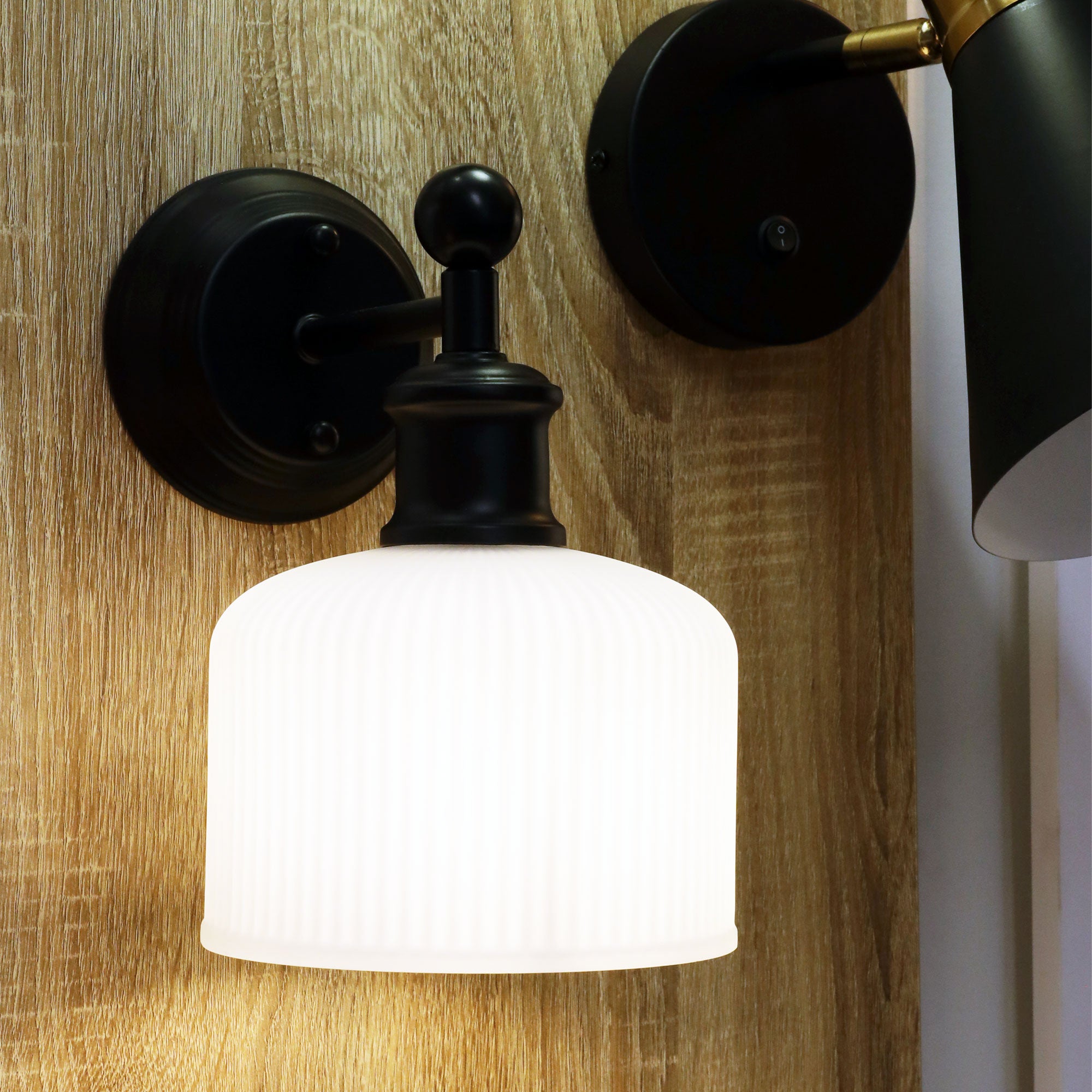Minka Black & Opal Matt Glass E27 Wall Light