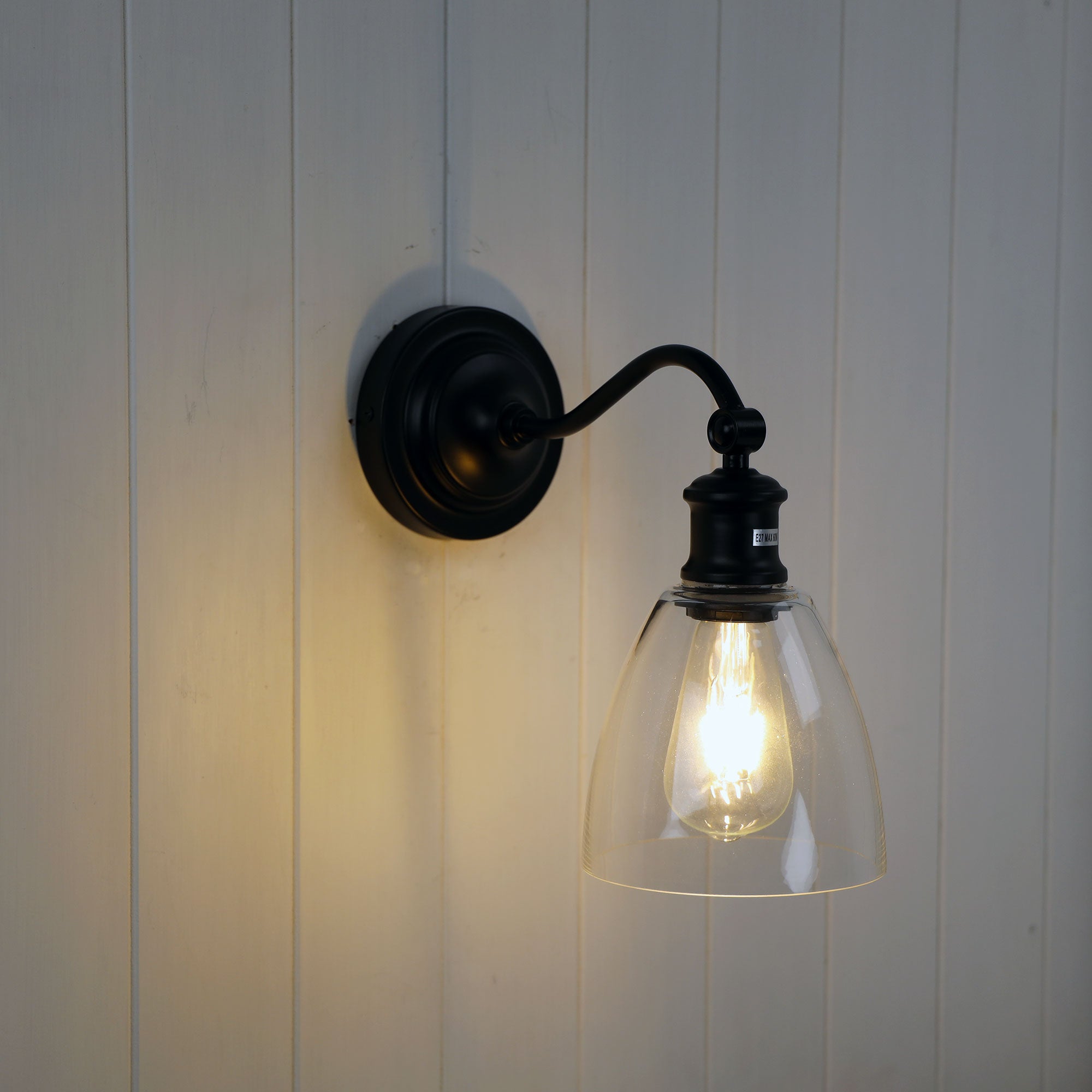 Warwick Black & Clear Glass E27 Wall Light