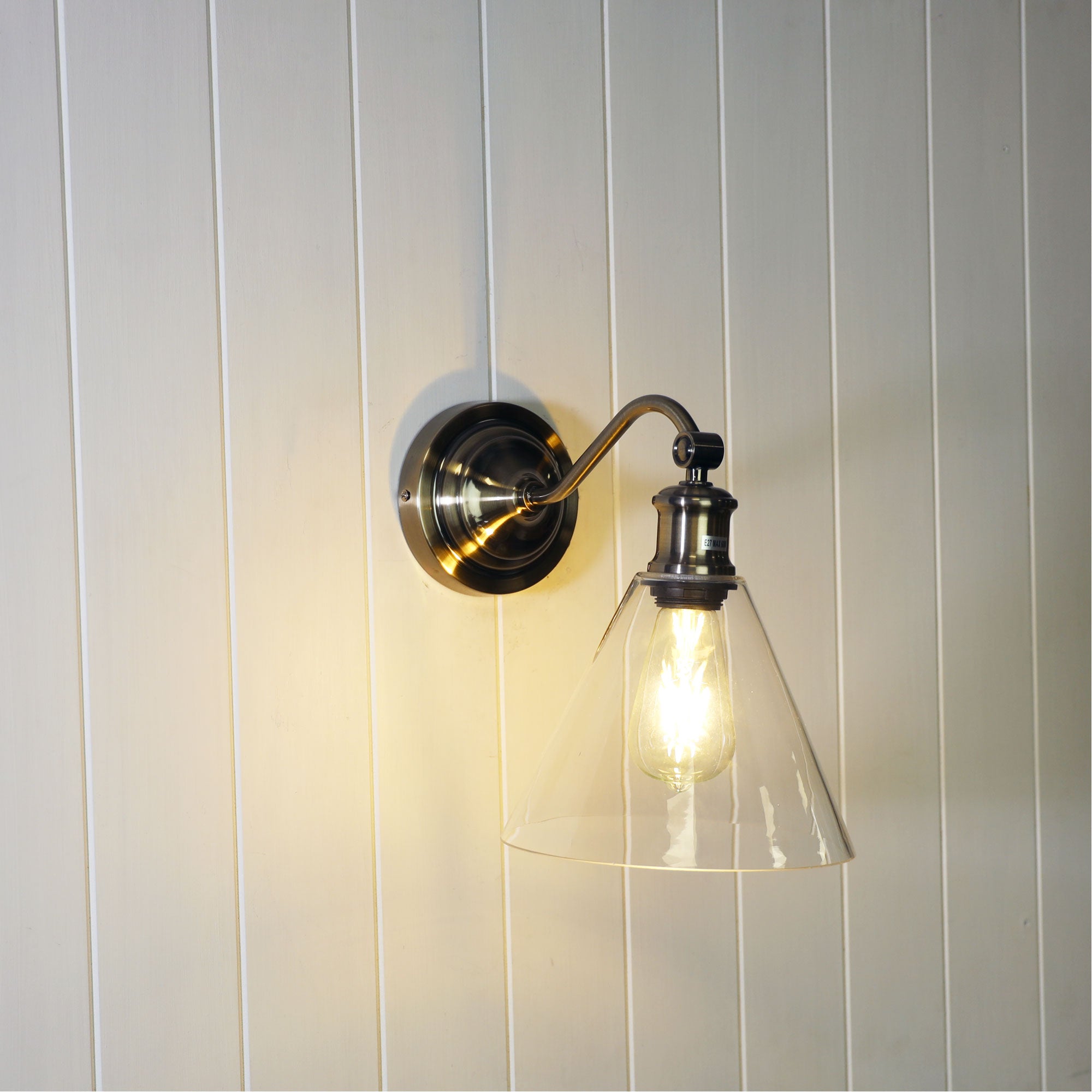 Abby Antique Brass & Clear Glass E27 Hamptons Style Classic Wall Light