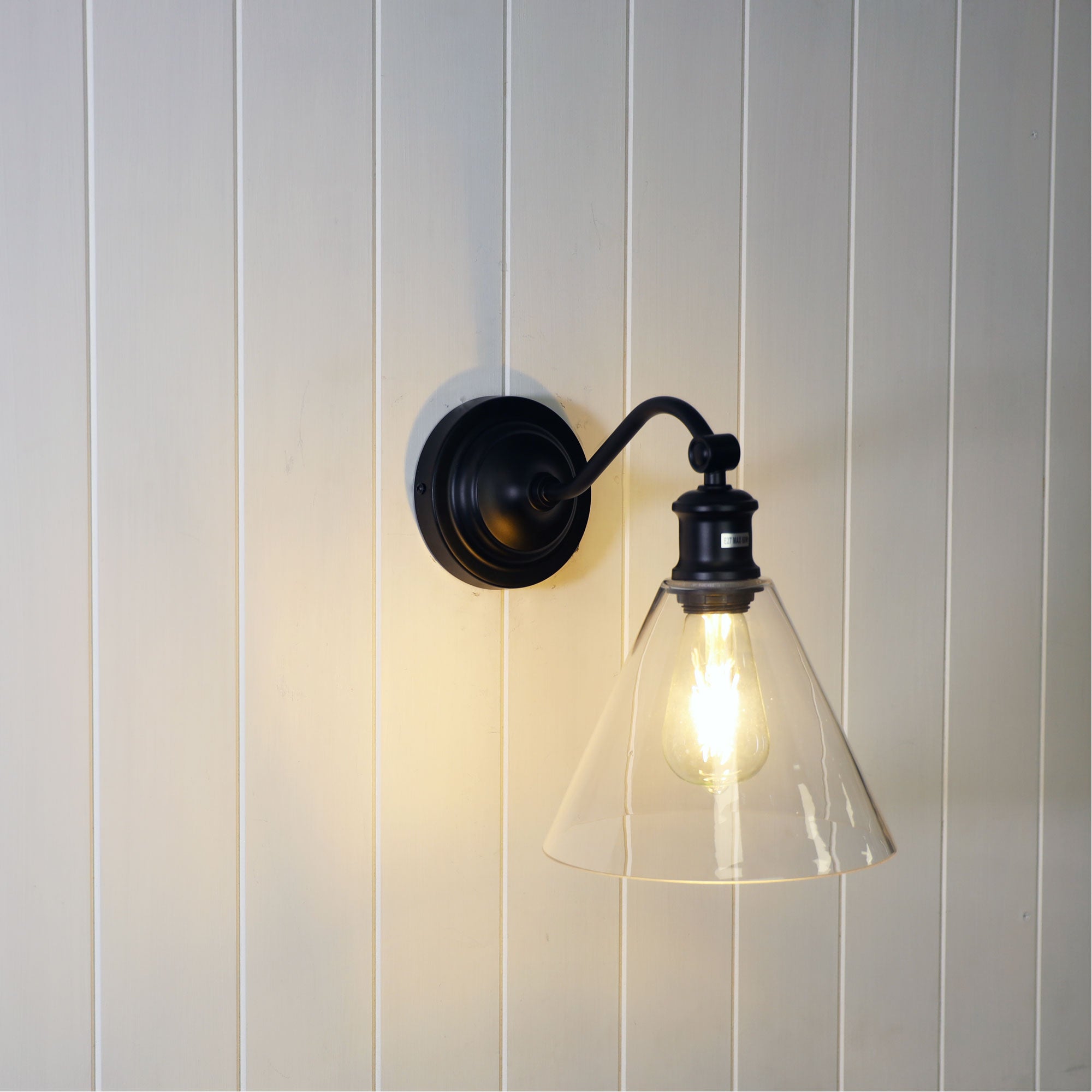 Abby Black & Clear Glass E27 Hamptons Style Classic Wall Light