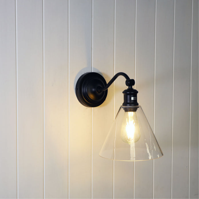 Abby Black & Clear Glass E27 Hamptons Style Classic Wall Light