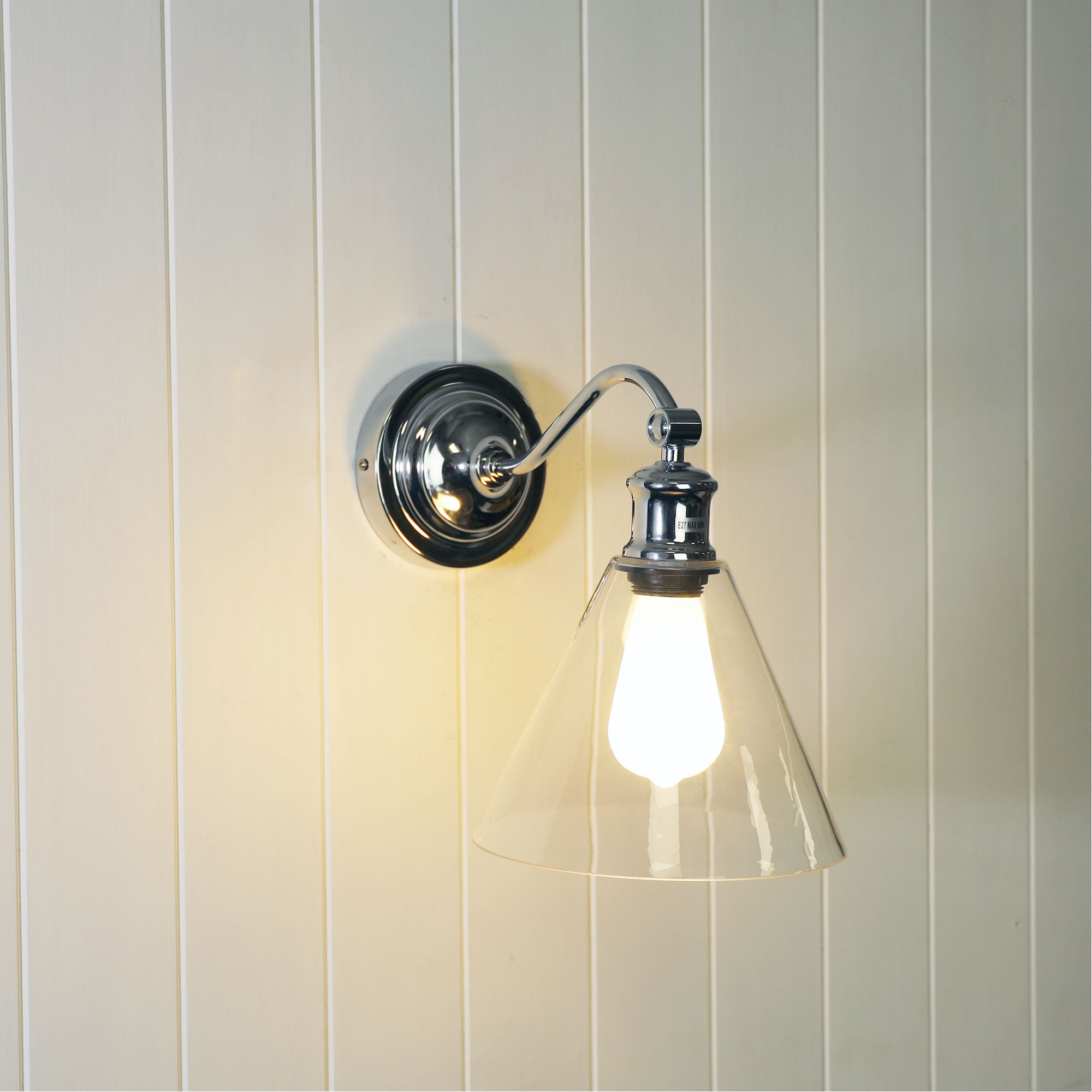 Abby Chrome & Clear Glass E27 Hamptons Style Classic Wall Light