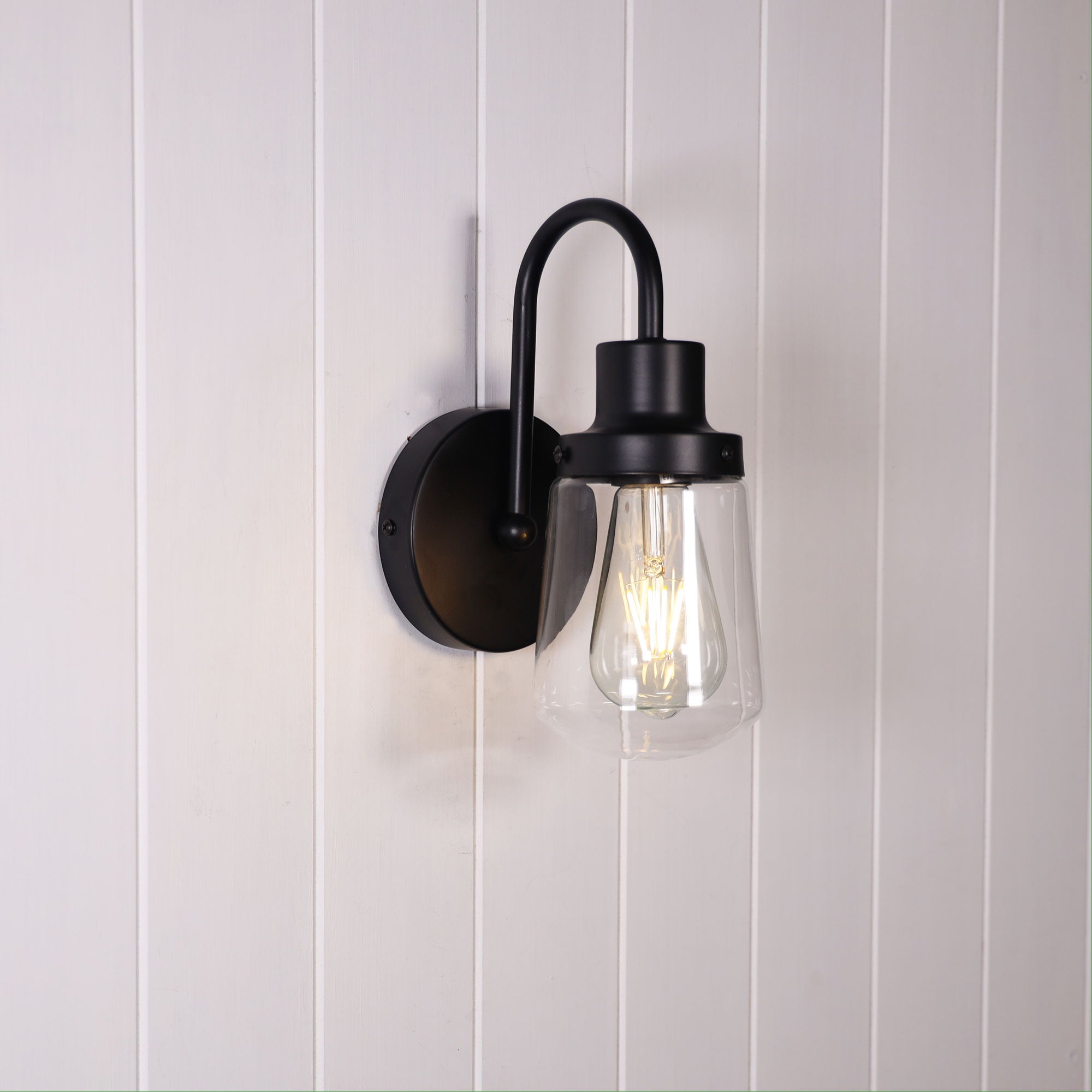Kilcoy Black & Clear Glass E27 Industrial Style Wall Light
