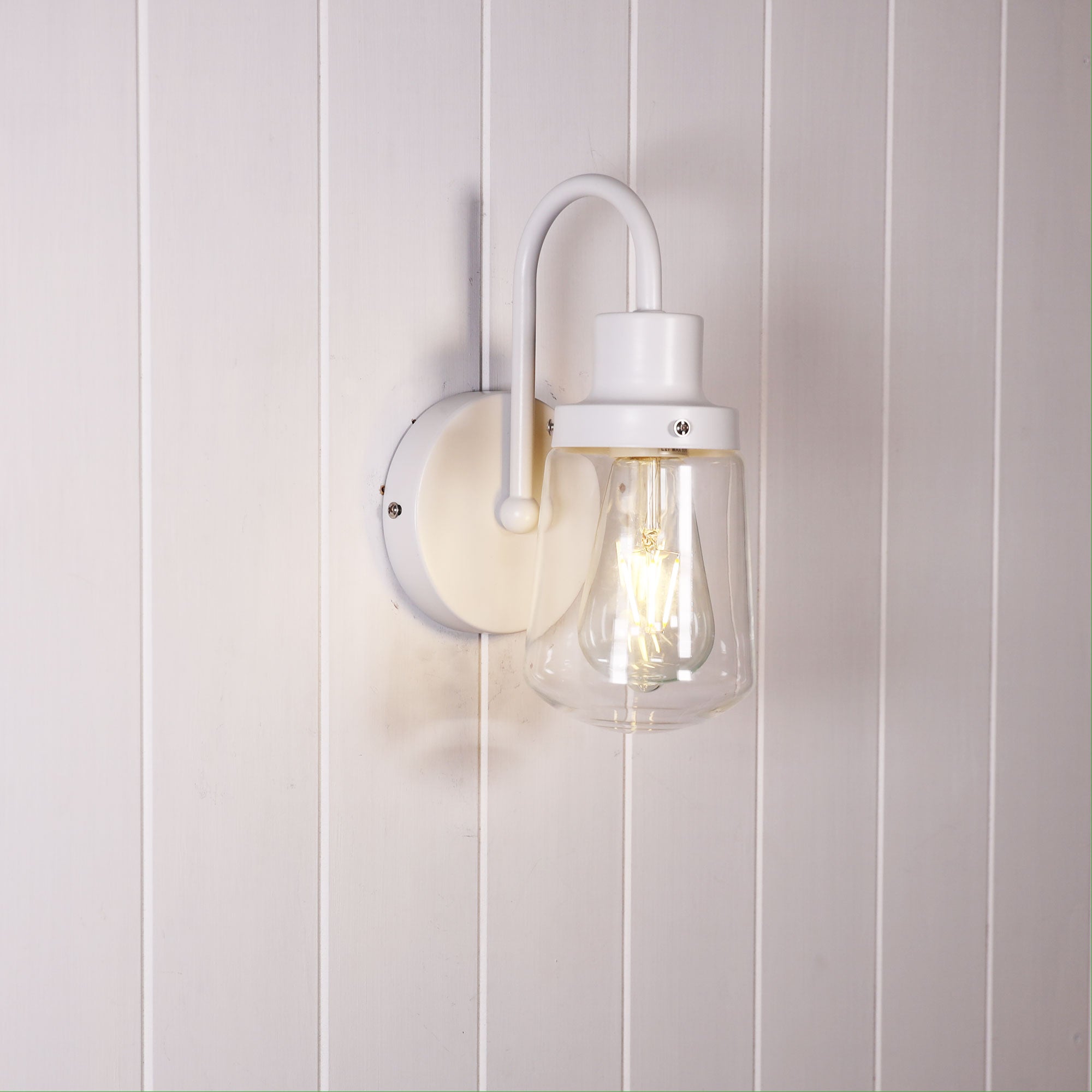Kilcoy White & Clear Glass E27 Industrial Style Wall Light