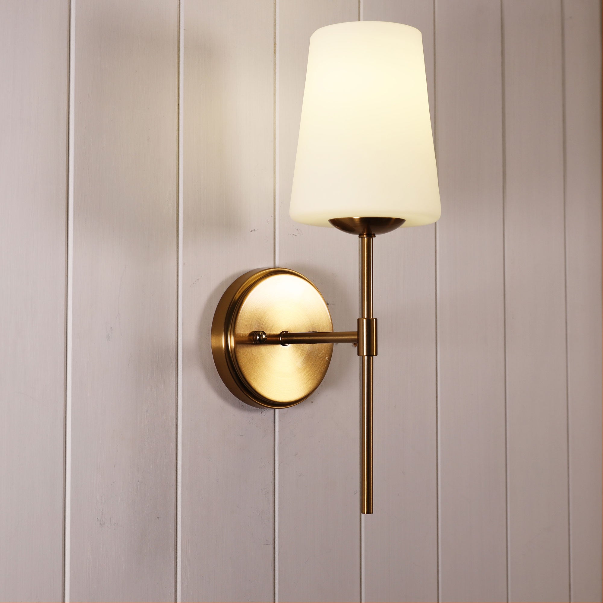 Kinbury Satin Brass & Opal Glass E27 Wall Light