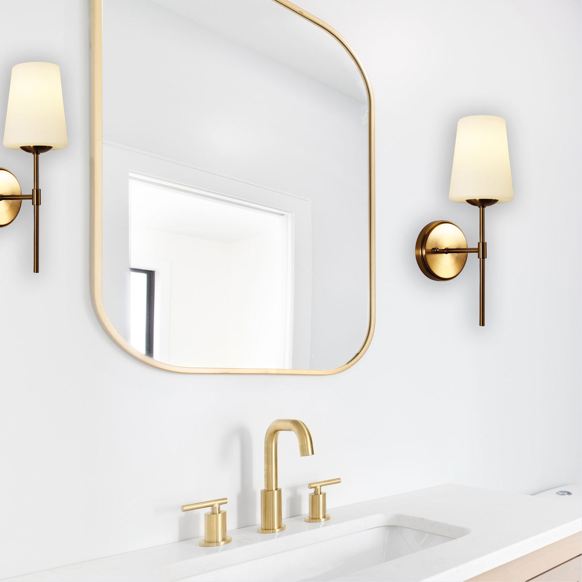 Kinbury Satin Brass & Opal Glass E27 Wall Light