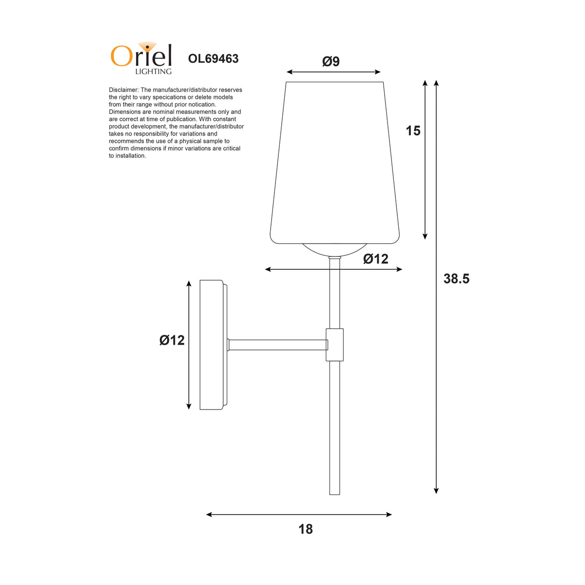 Kinbury Black & Opal Glass E27 Wall Light