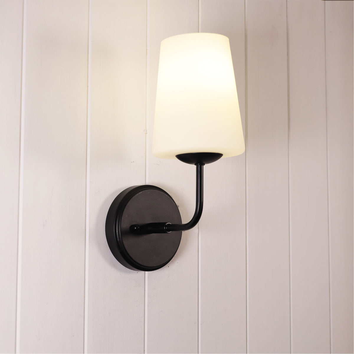 Hopley Black & Opal Glass E27 Wall Light