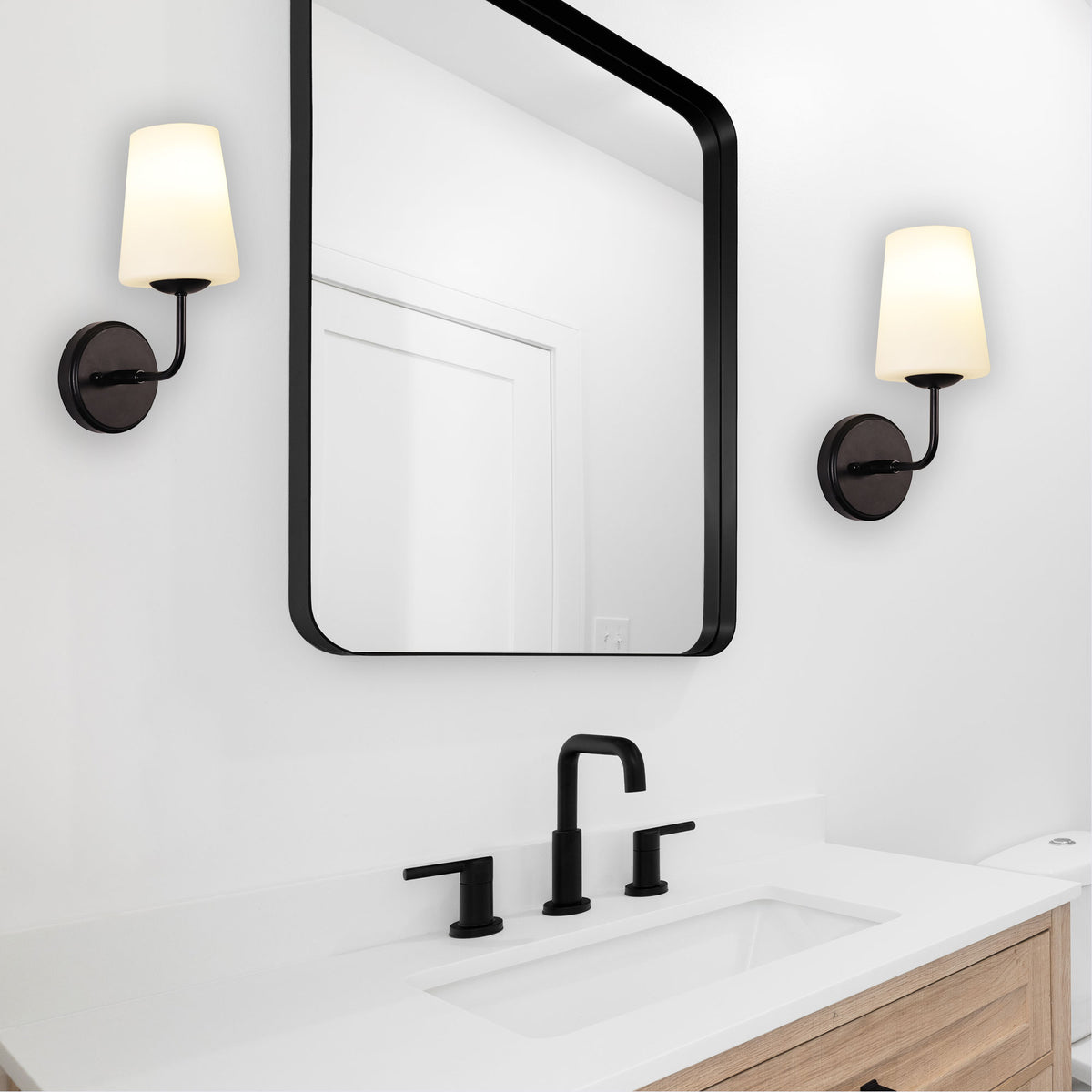 Hopley Black & Opal Glass E27 Wall Light