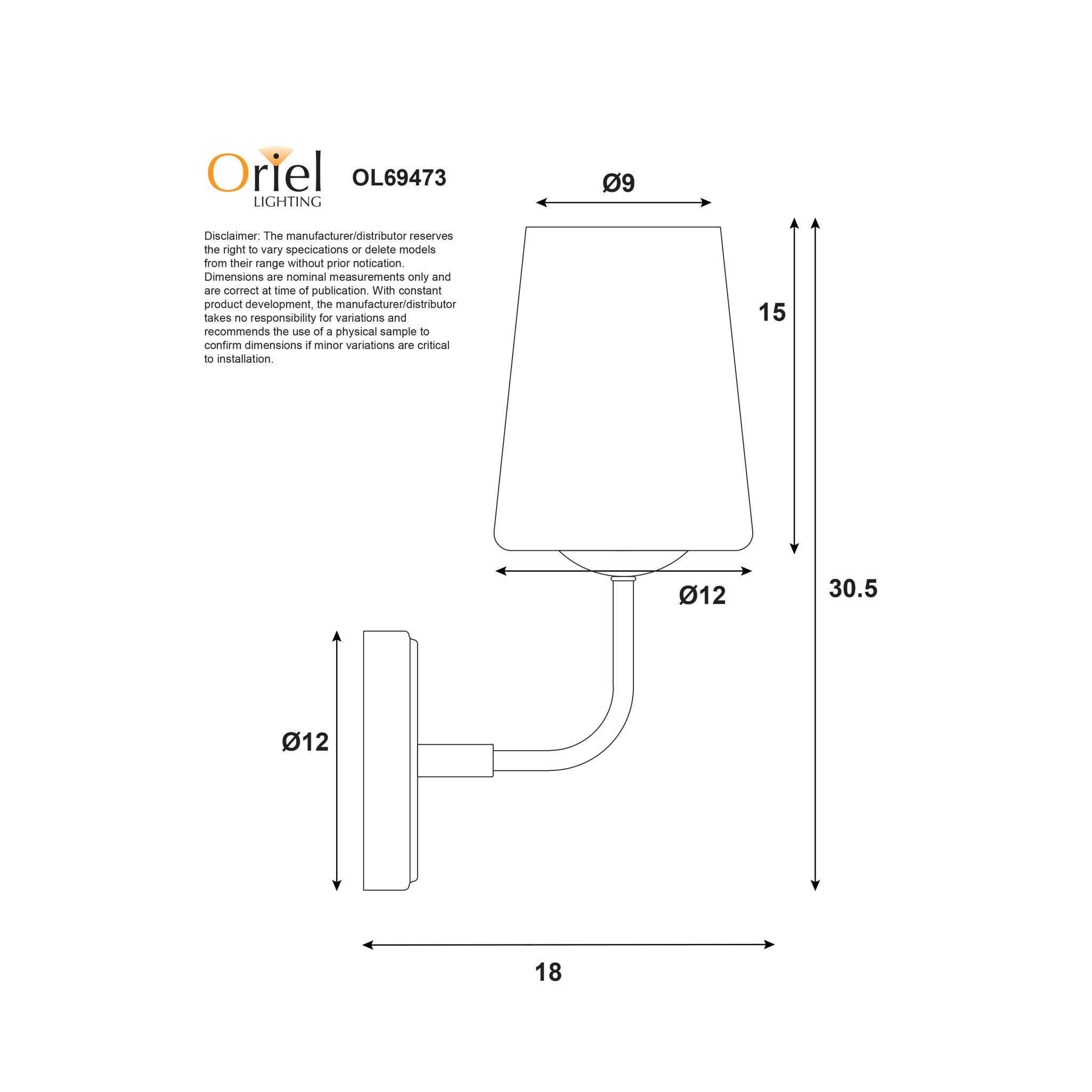 Hopley Black & Opal Glass E27 Wall Light
