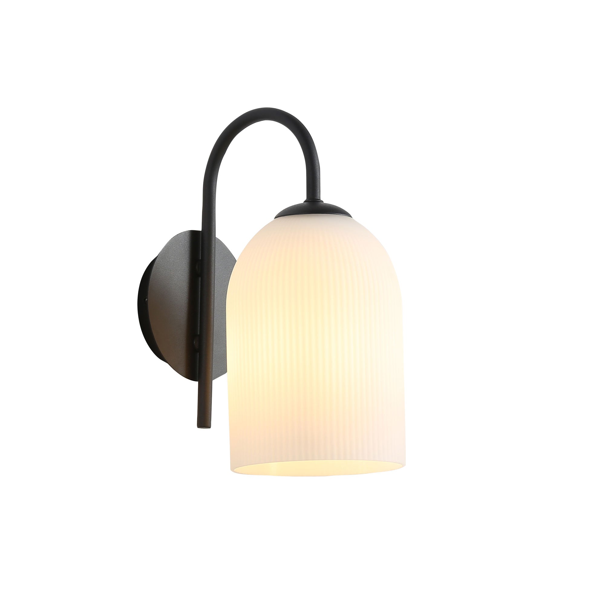 Arley Black & Ribbed Opal Glass E27 Wall Light