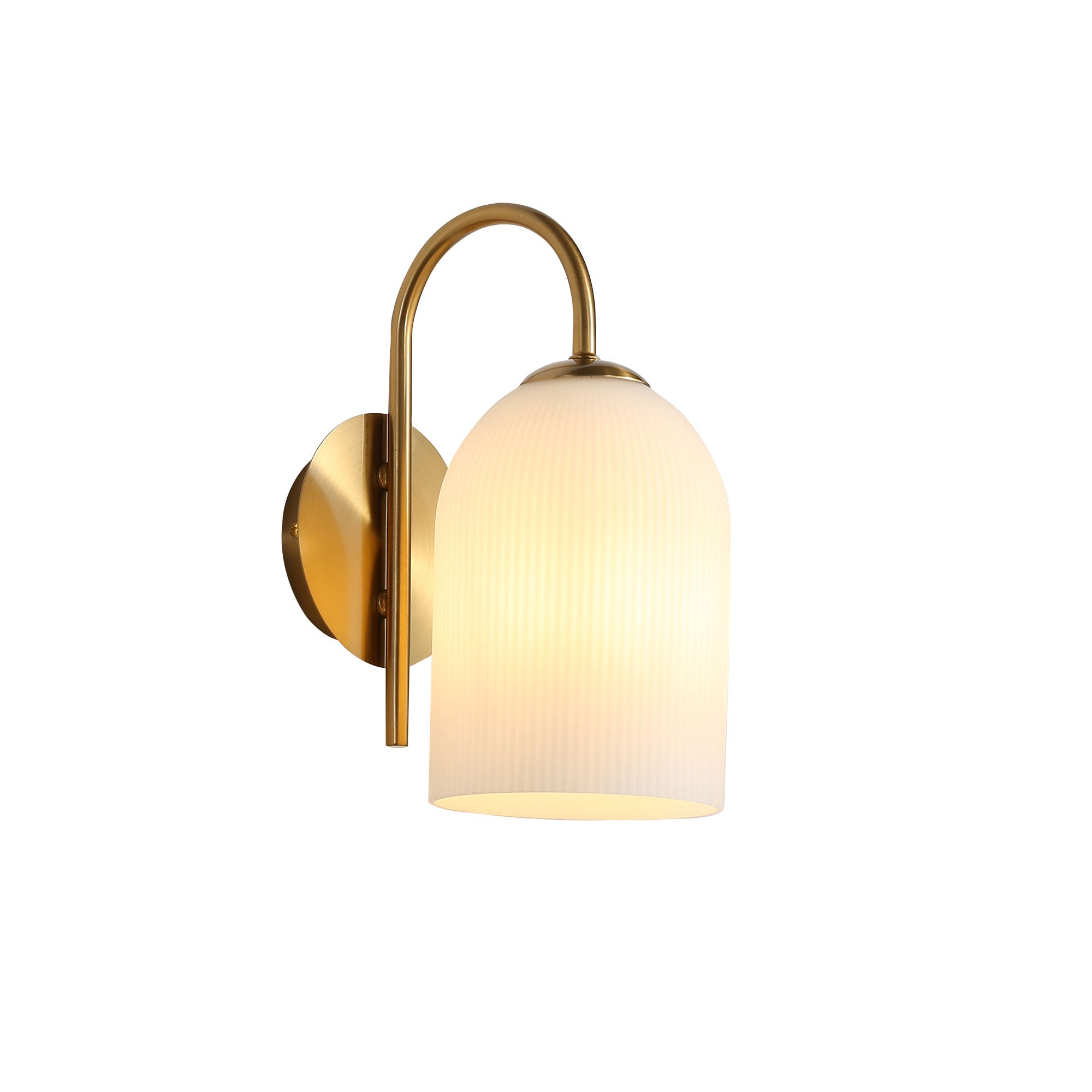 Arley Satin Brass & Ribbed Opal Glass E27 Wall Light