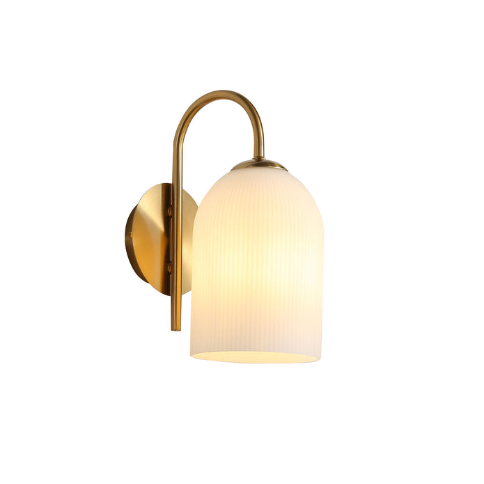 Arley Satin Brass & Ribbed Opal Glass E27 Wall Light