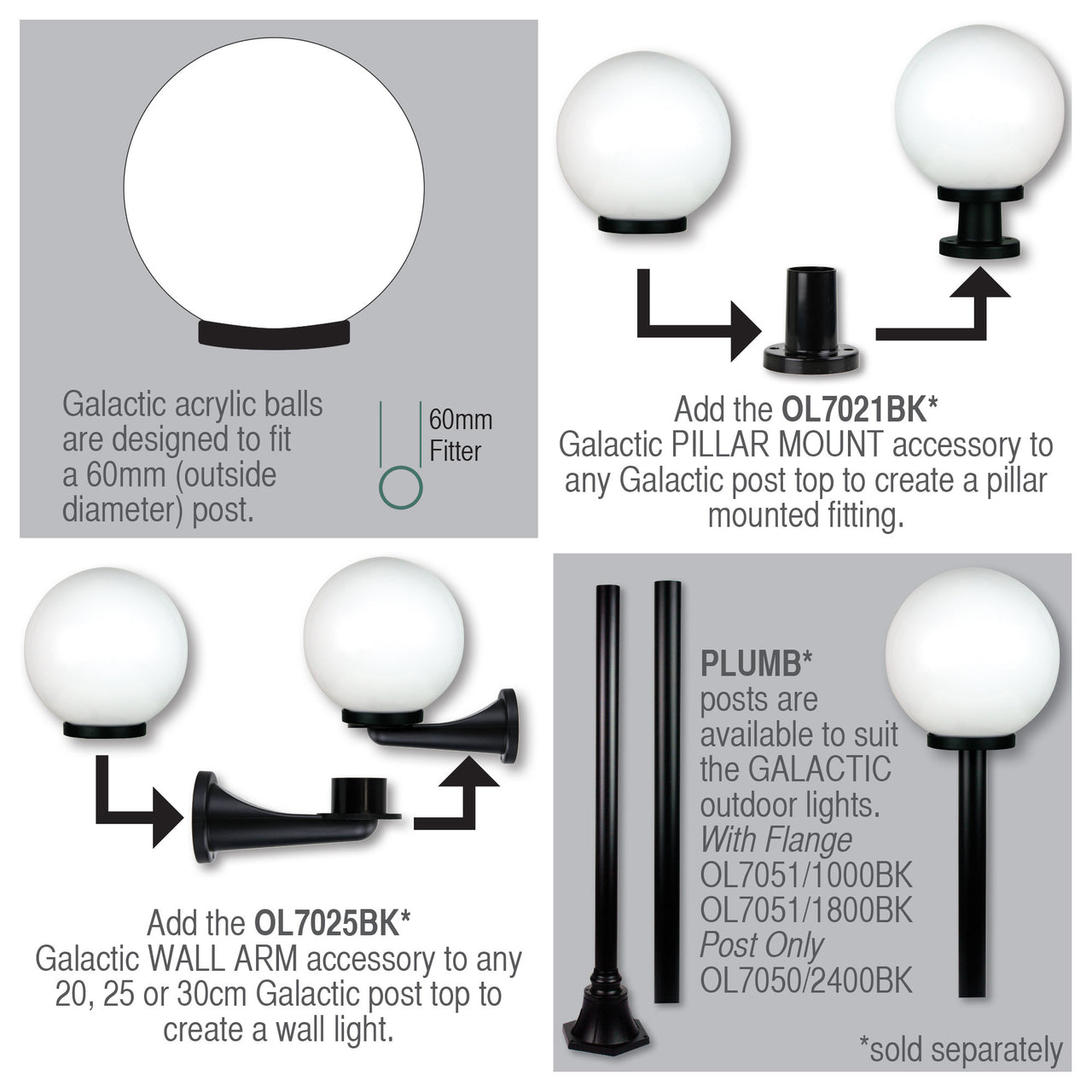 Galactic Opal 40cm E27 IP44 Acrylic Post Top