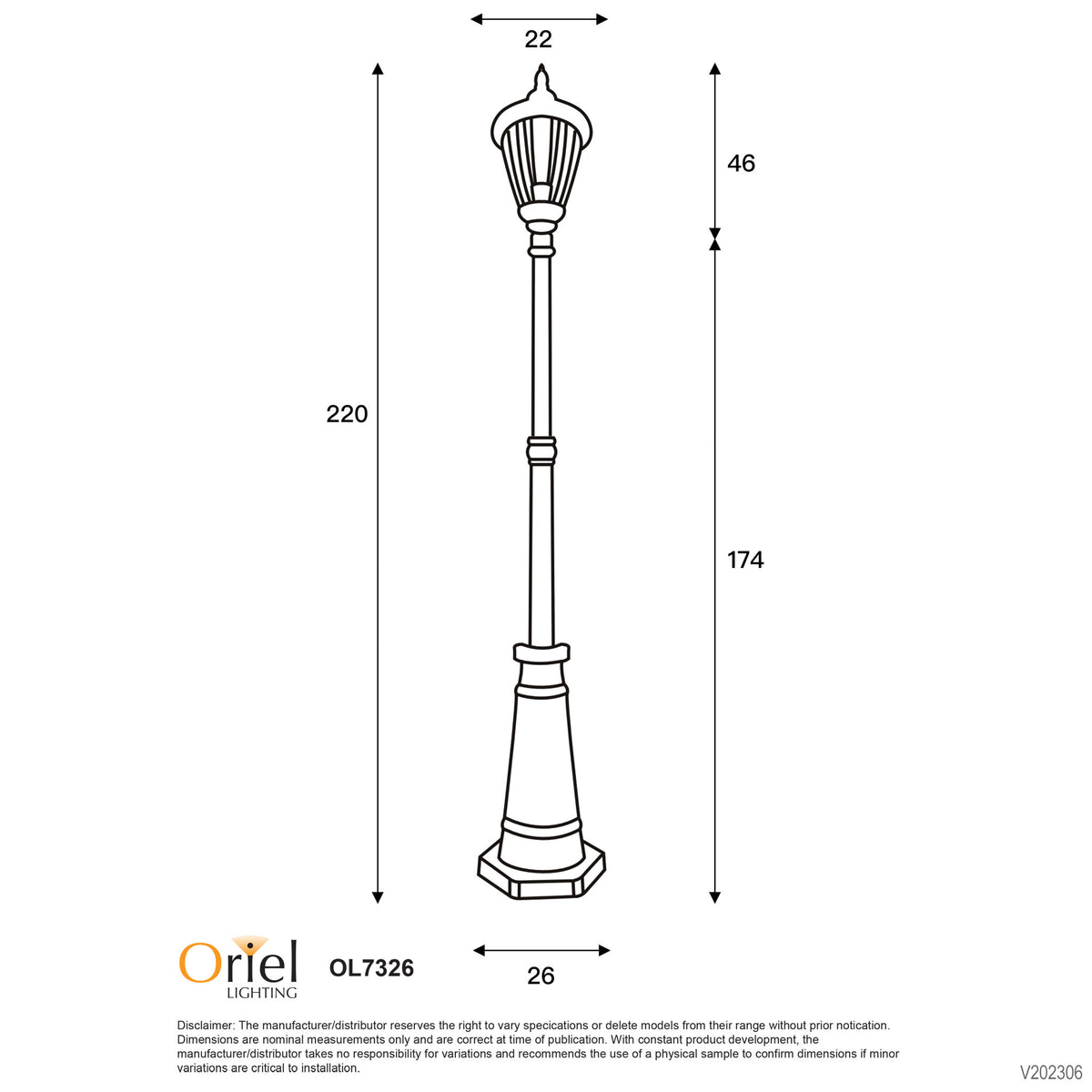 Newark Black E27 IP44 Traditional Outdoor Post Light