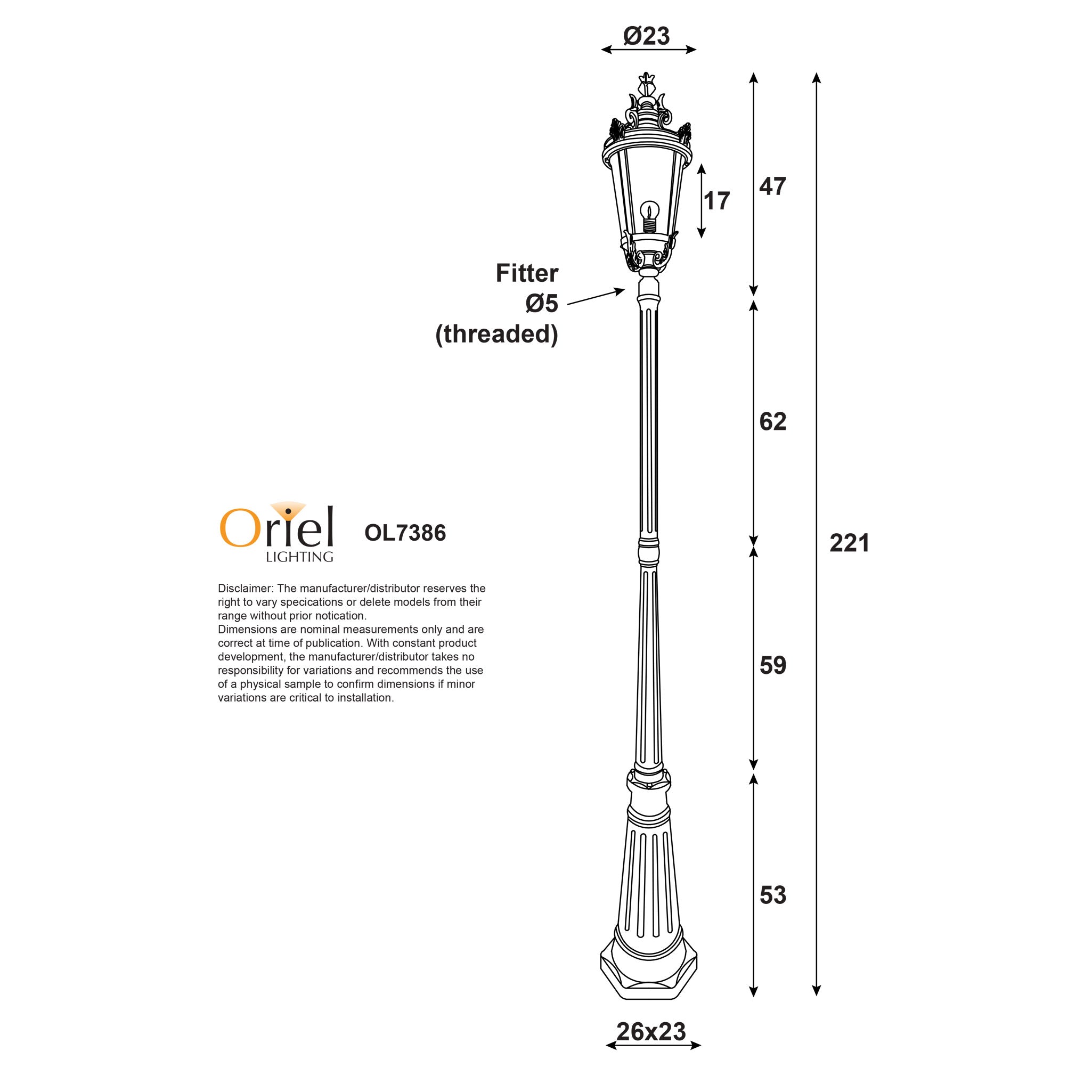 Albion Black E27 IP44 Traditional Outdoor Post Light