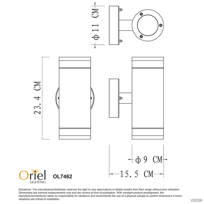 Tove Black GU10 240V IP44 Up/Down Wall Light