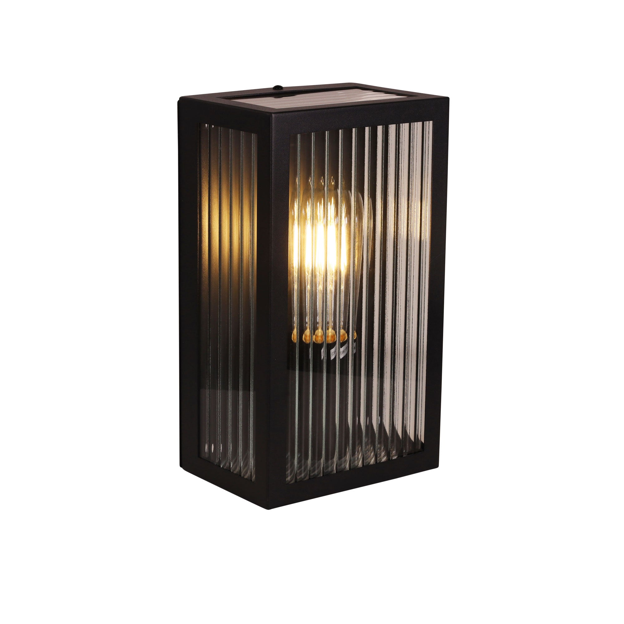 Chicago Black E27 IP44 Reeded Glass Outdoor Wall Light