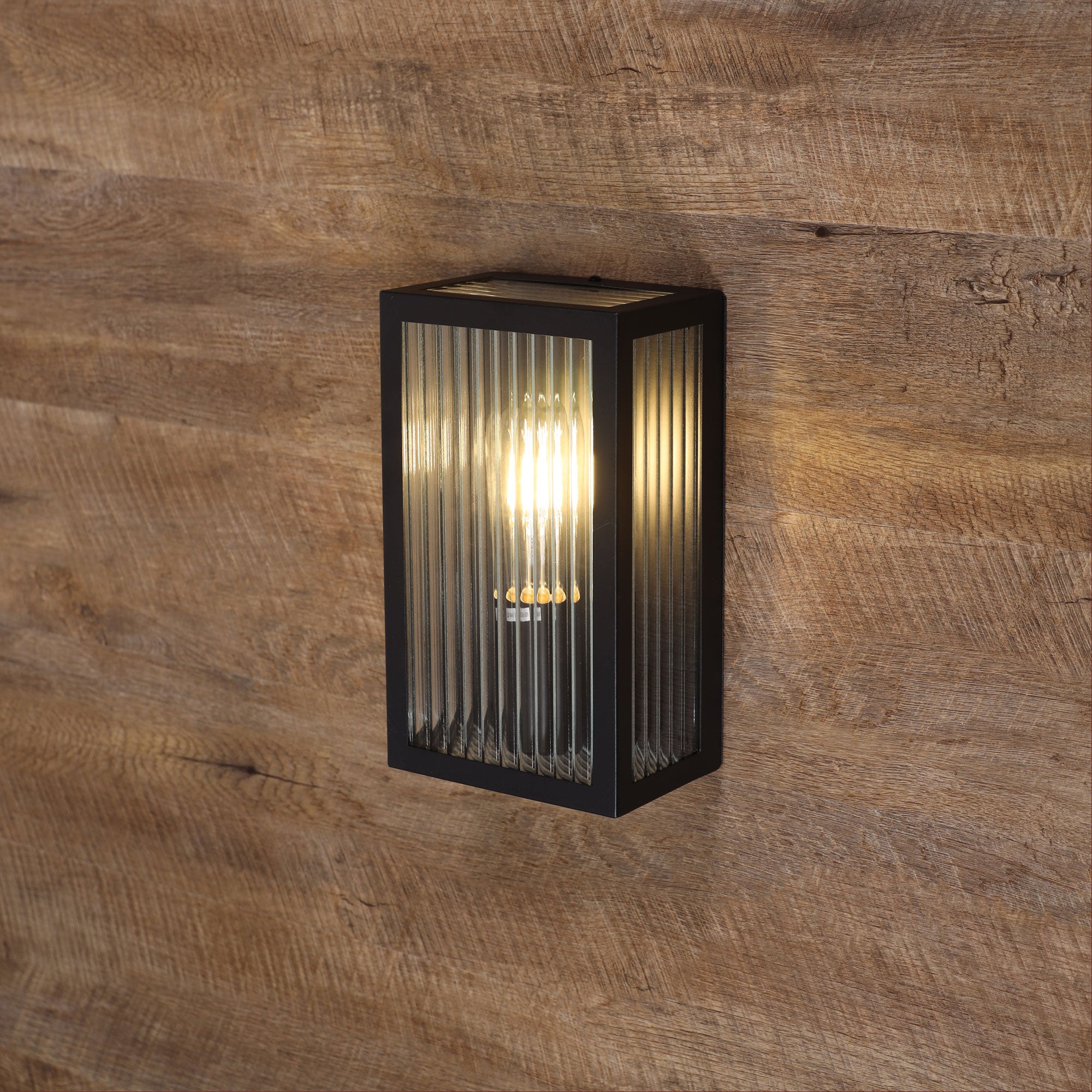 Chicago Black E27 IP44 Reeded Glass Outdoor Wall Light
