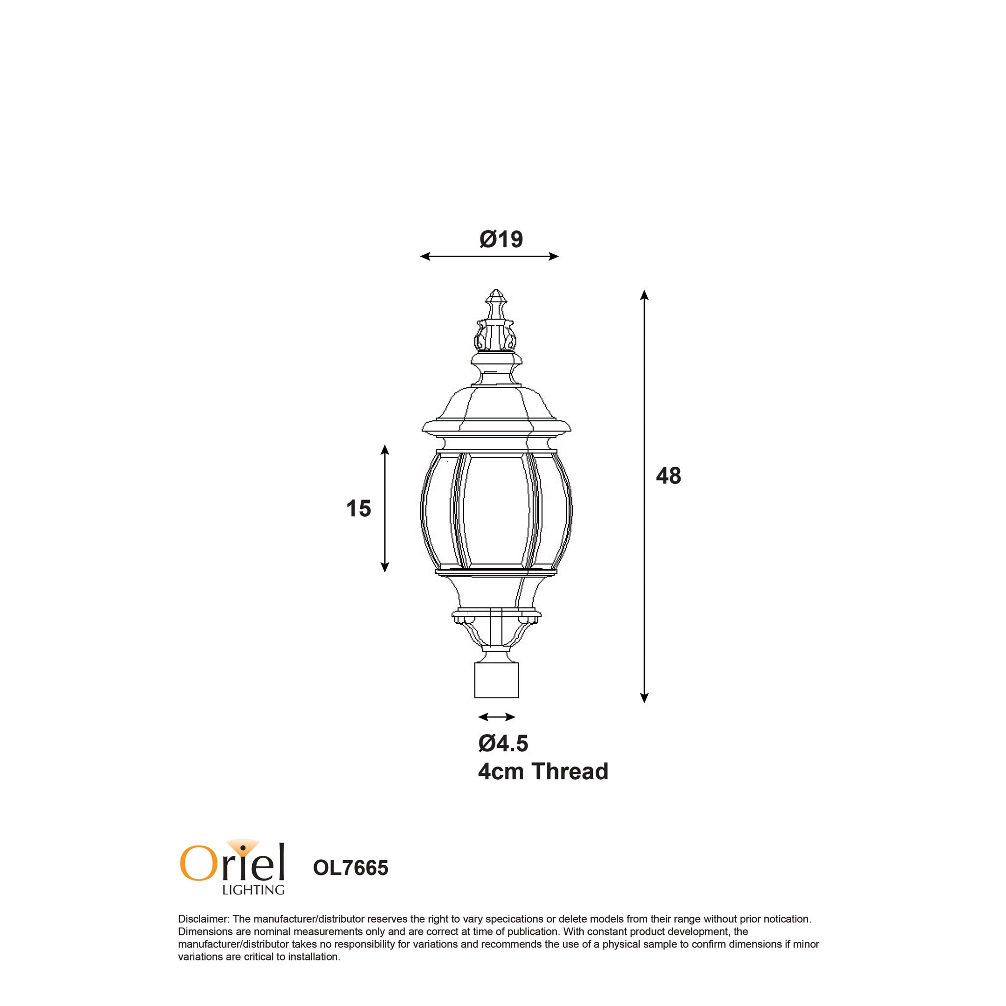 Highgate Black E27 IP44 Post Top Head