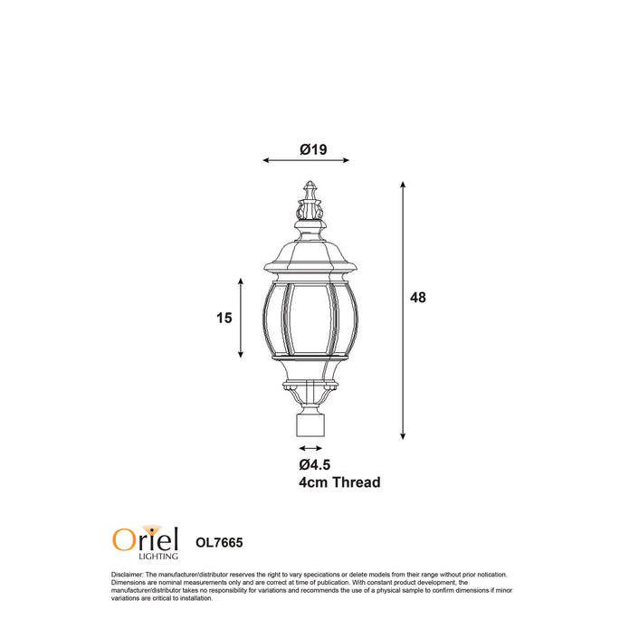 Highgate Black E27 IP44 Post Top Head