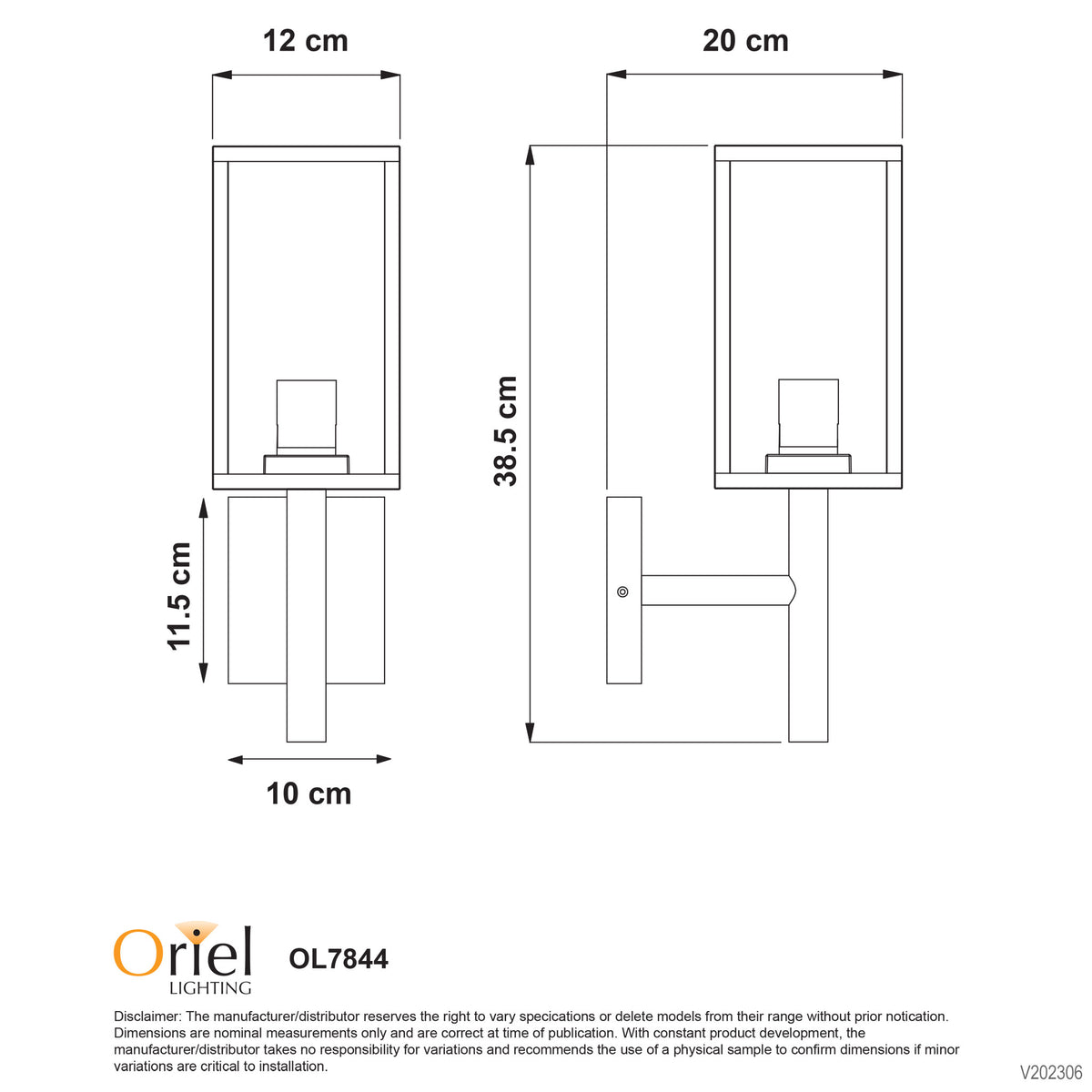 Pandora Black E27 IP54 Hamptons Style Wall Light
