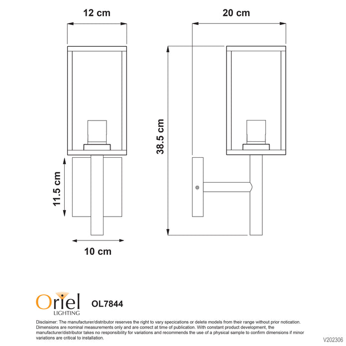 Pandora Black E27 IP54 Hamptons Style Wall Light