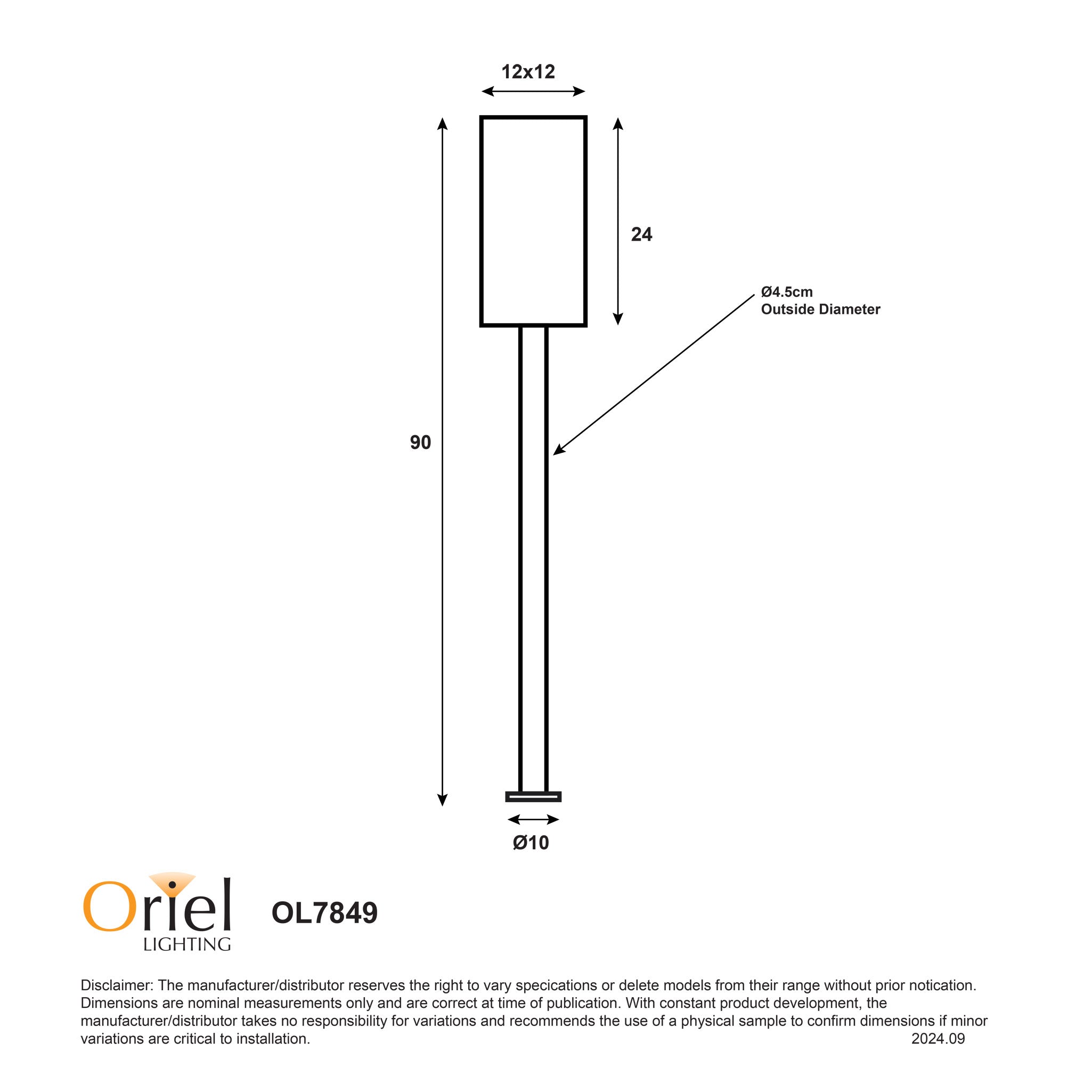 Pandora Black E27 IP44 Bollard Light