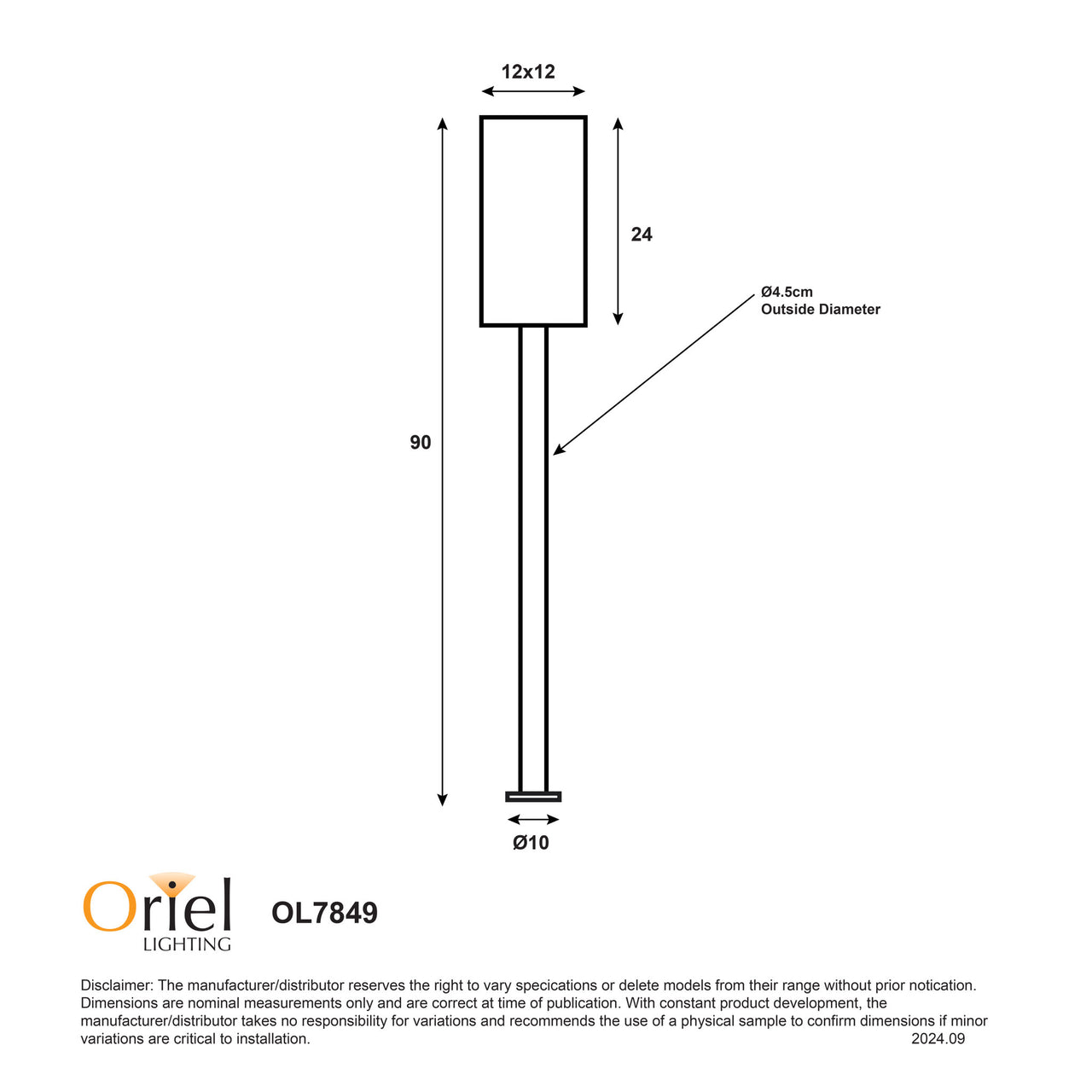 Pandora Black E27 IP44 Bollard Light