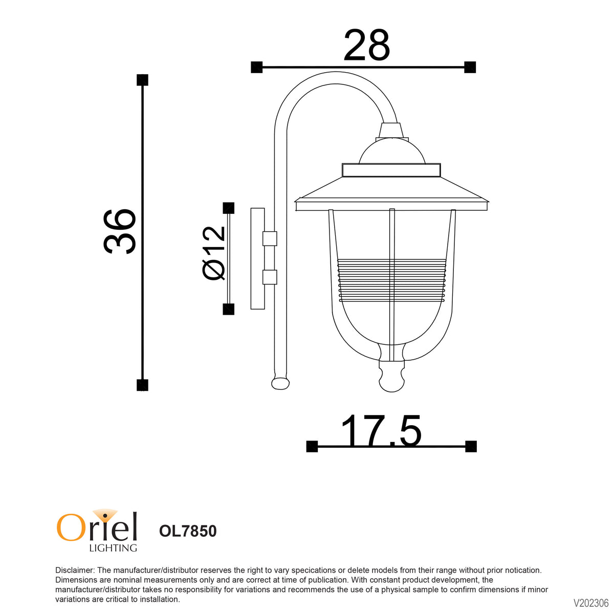 Domo Black E27 IP44 Contemporary Coach Light