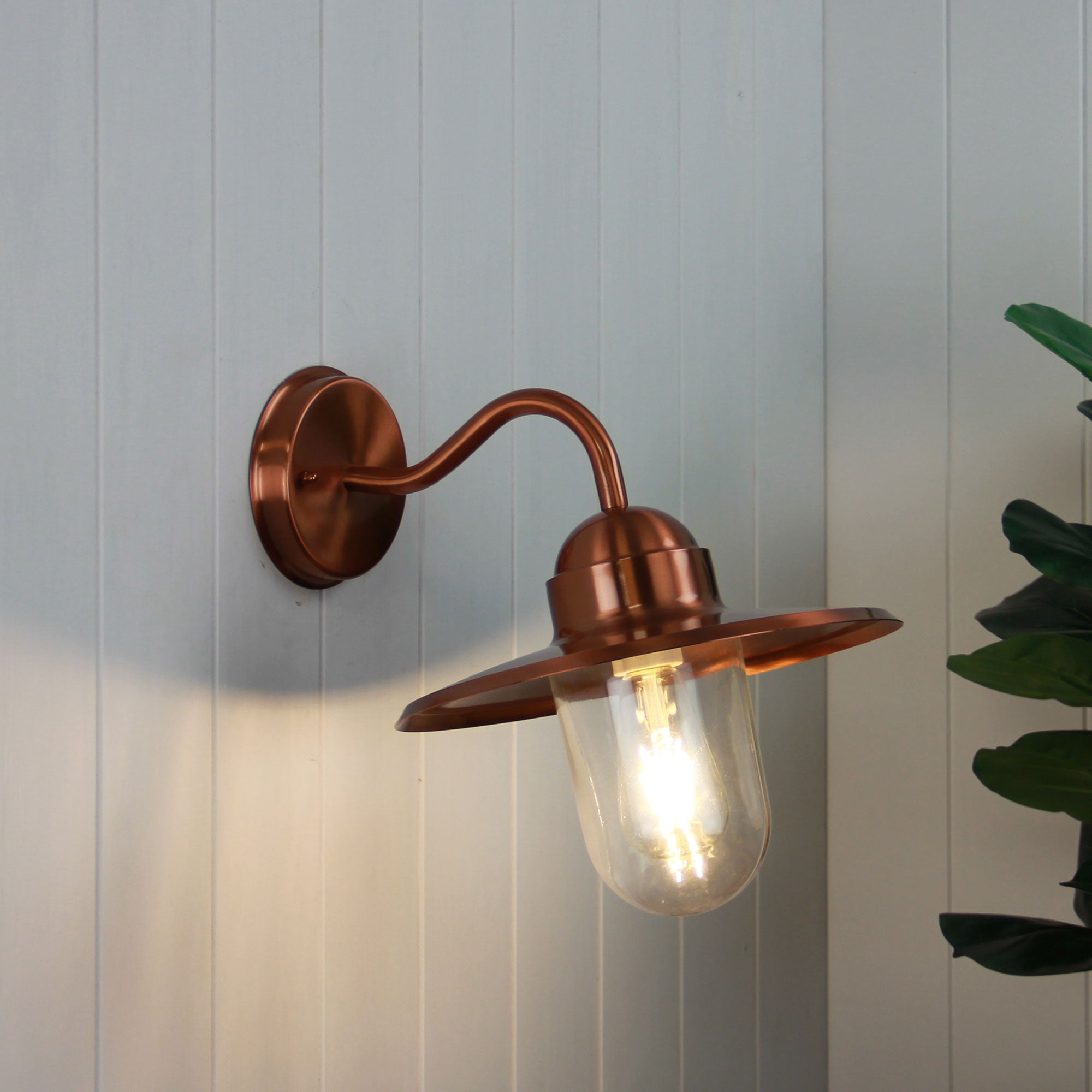 Alley Brushed Copper E27 IP44 Retro Angled Wall Light