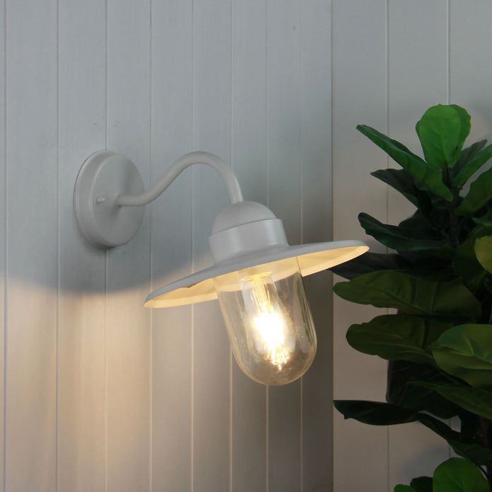 Alley White Textured E27 IP44 Retro Angled Wall Light