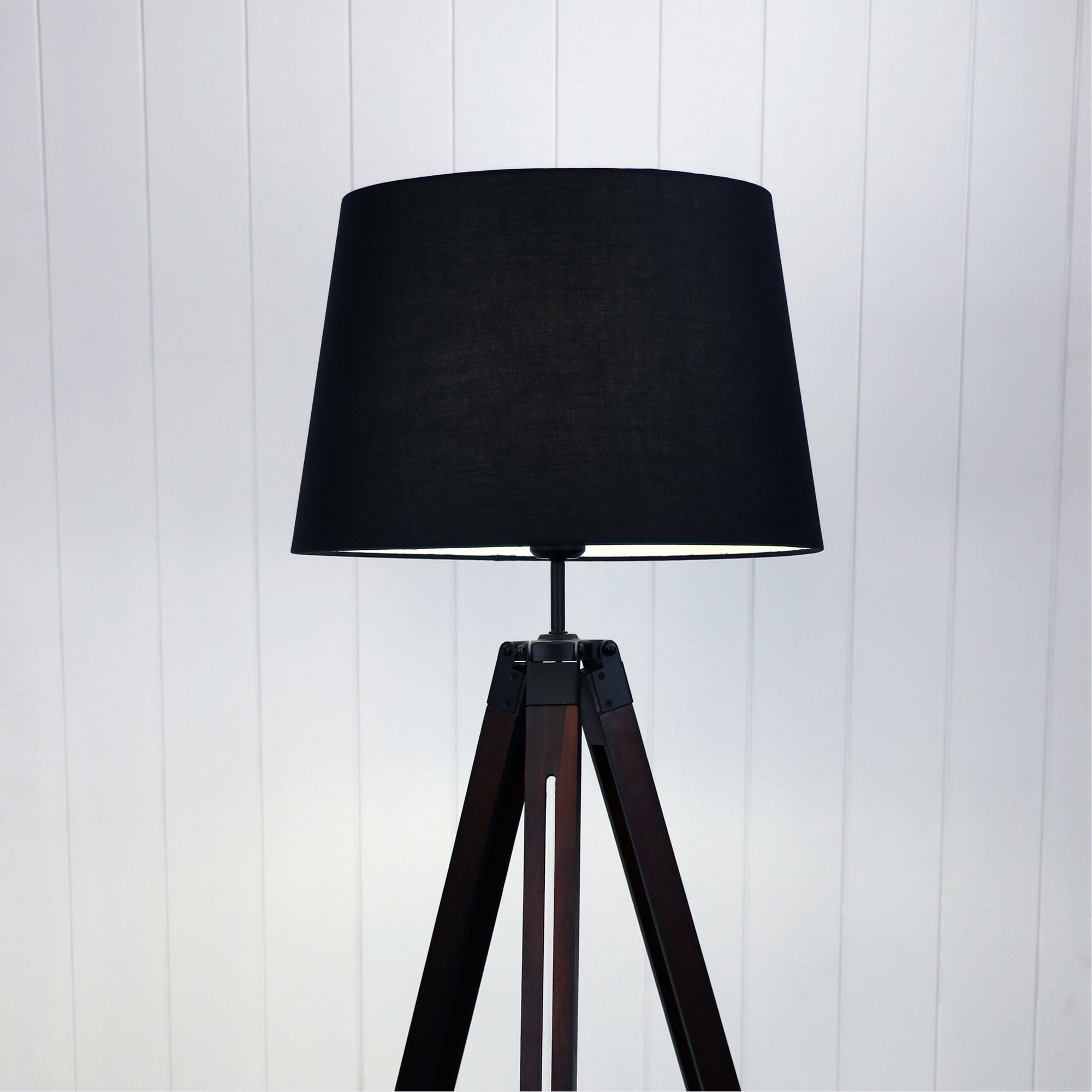 Trevi Walnut, Black Metal & Black Fabric Floor Lamp