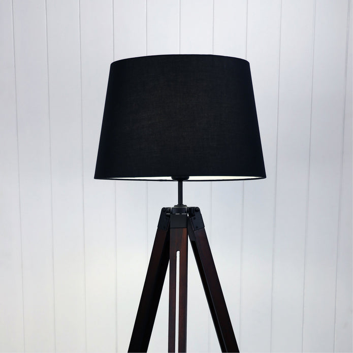 Trevi Walnut, Black Metal & Black Fabric Floor Lamp
