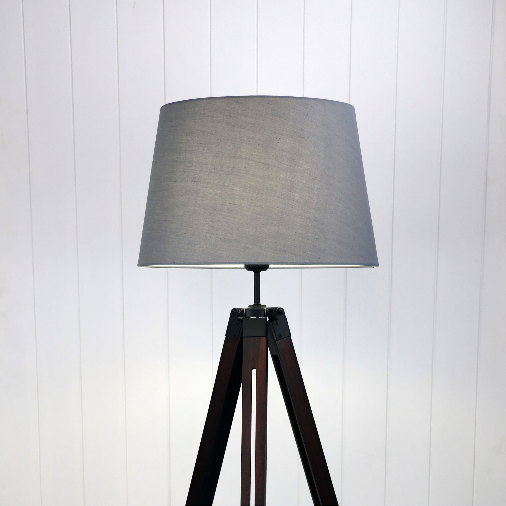 Trevi Walnut, Black Metal & Grey Fabric Floor Lamp