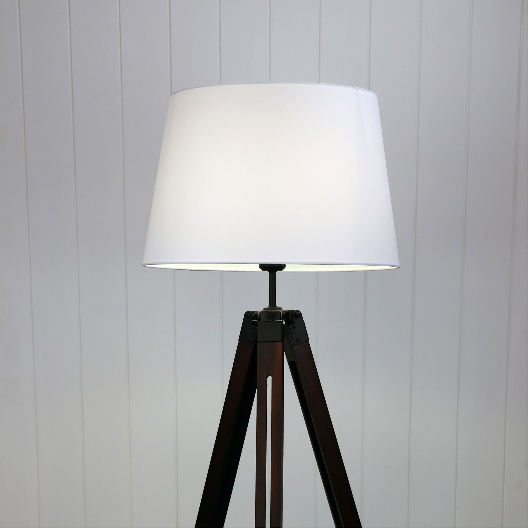Trevi Walnut, Black Metal & White Fabric Floor Lamp