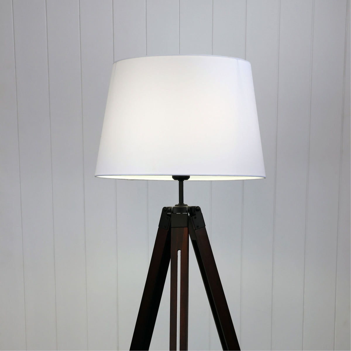 Trevi Walnut, Black Metal & White Fabric Floor Lamp