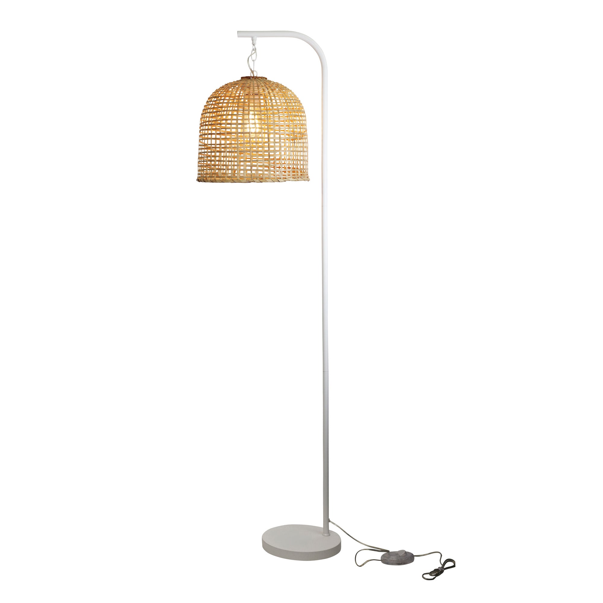 Jess White & Natural Rattan Batur Shade Floor Lamp