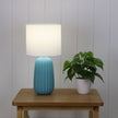 Benjy 20 Teal Blue Ceramic & White Fabric Table Lamp