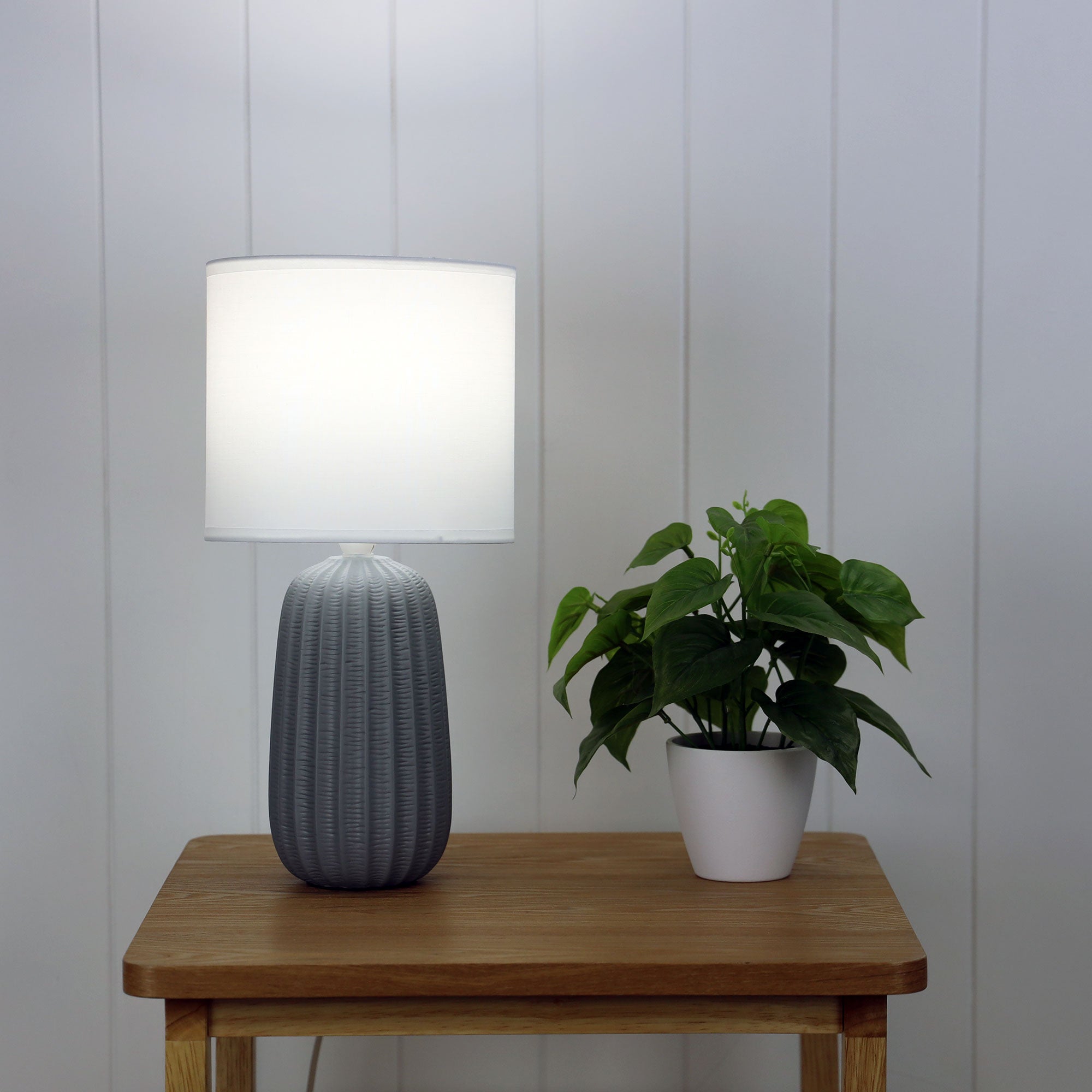 Benjy.20 Grey Ceramic & White Fabric Table Lamp