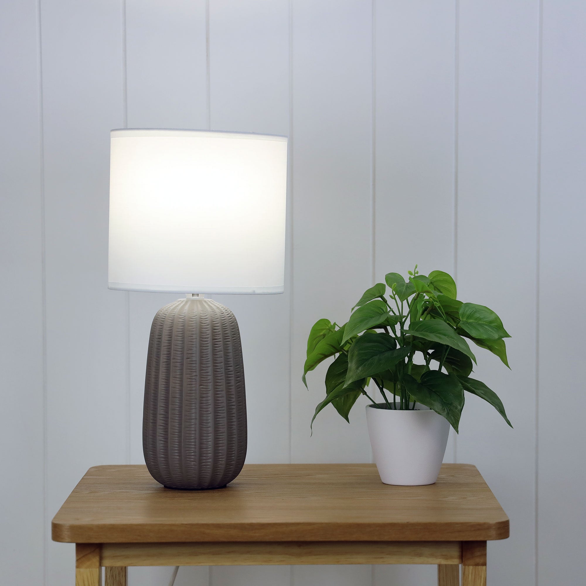 Benjy.20 Taupe Ceramic & White Fabric Table Lamp