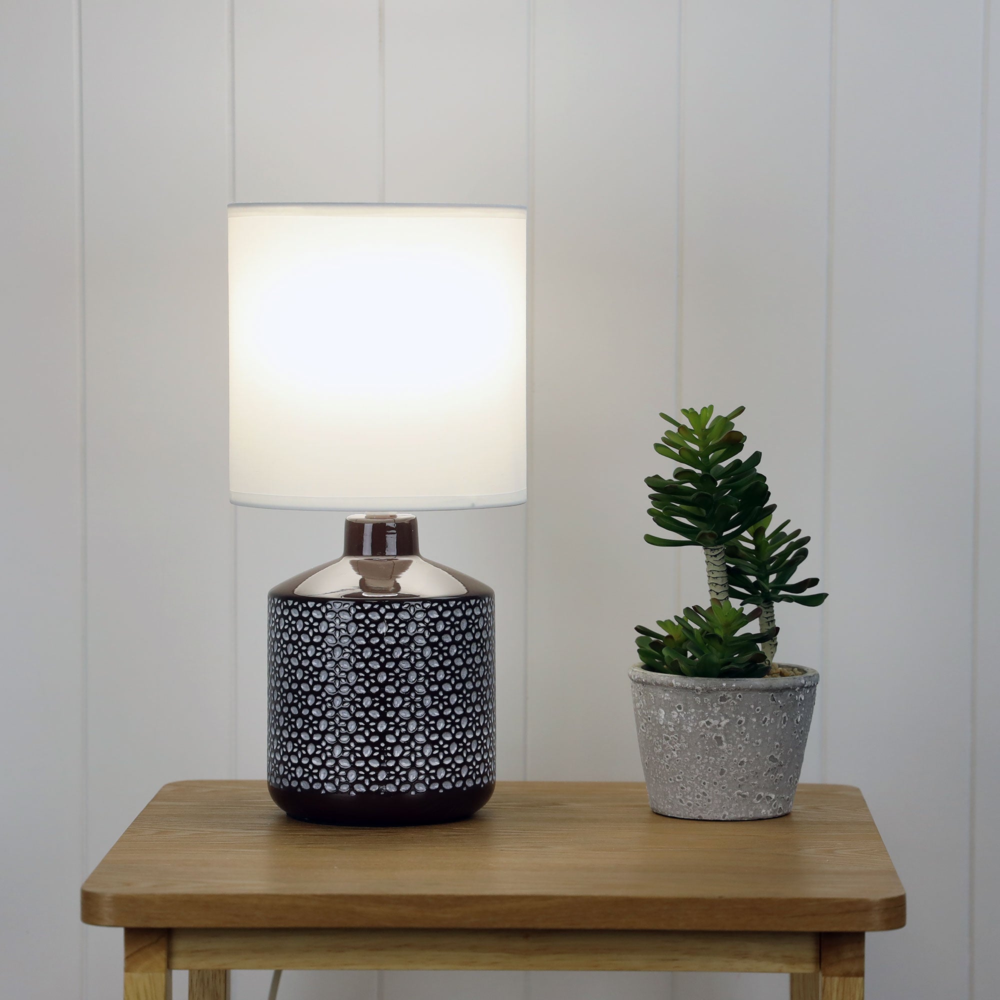 Celia Coffee Brown Ceramic & White Fabric Table Lamp