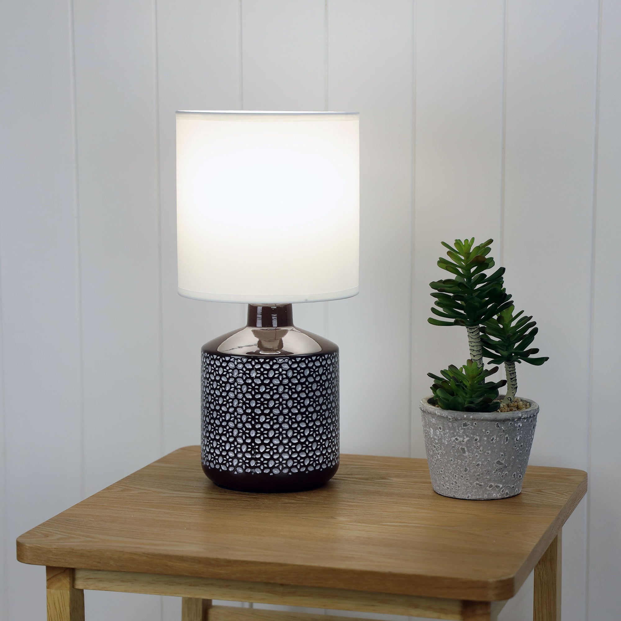 Celia Coffee Brown Ceramic & White Fabric Table Lamp