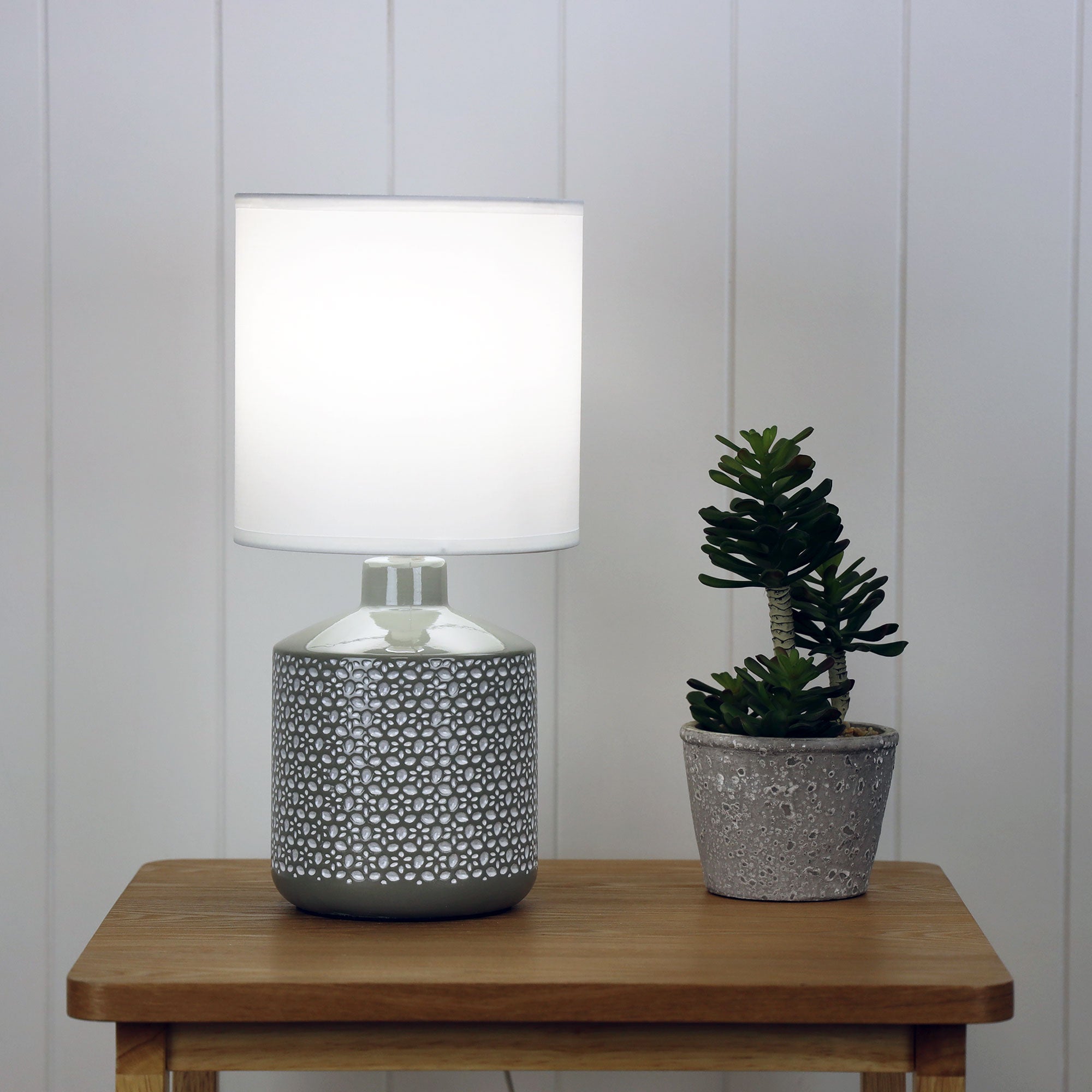 Celia Grey Ceramic & White Fabric Table Lamp