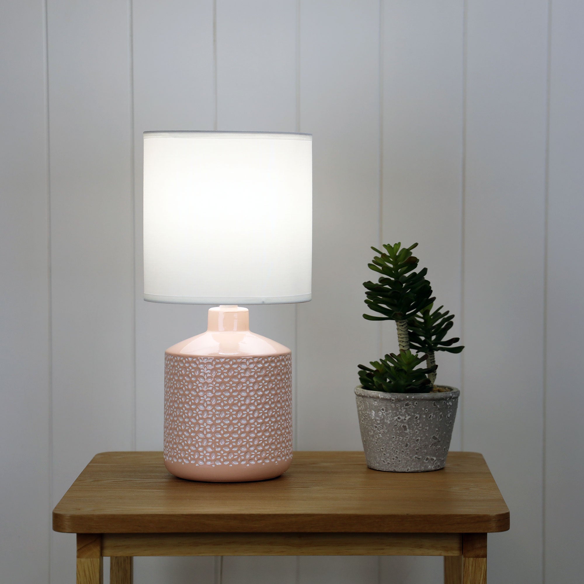 Celia Pink Ceramic & White Fabric Table Lamp